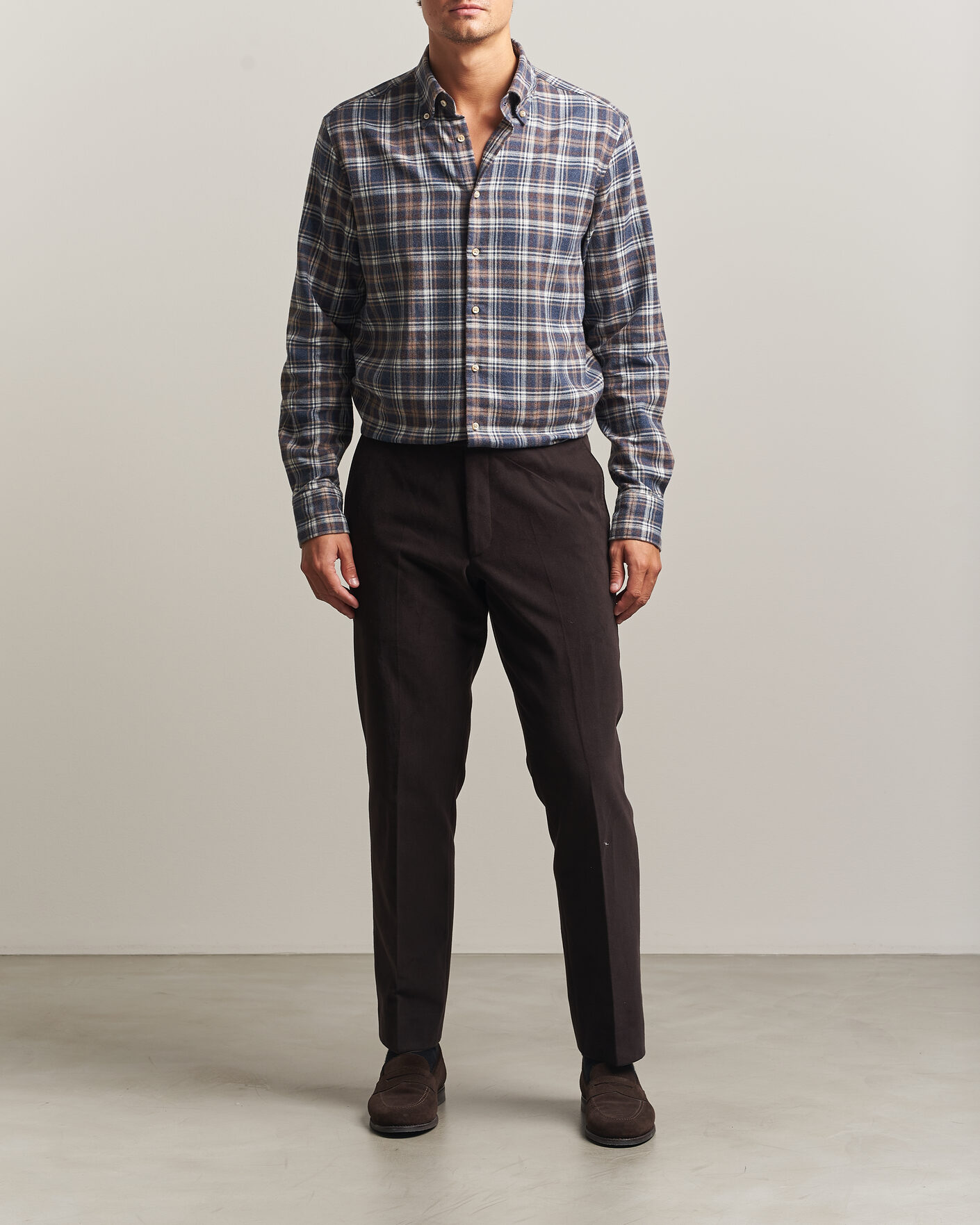 Uomini | Camicie | Stenströms | Regular Fit Check Cut Away Flannel Shirt Navy