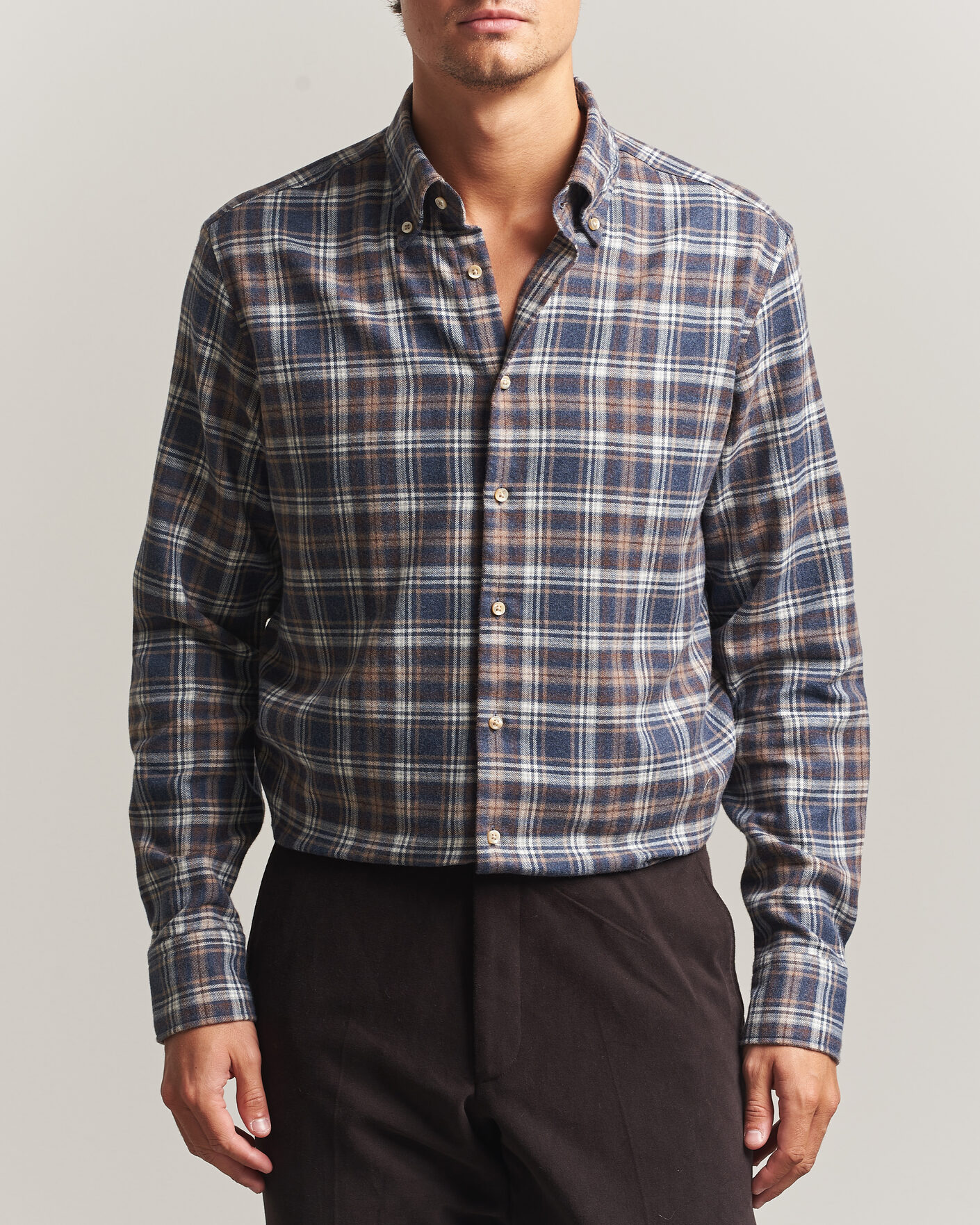 Uomini | Camicie | Stenströms | Regular Fit Check Cut Away Flannel Shirt Navy