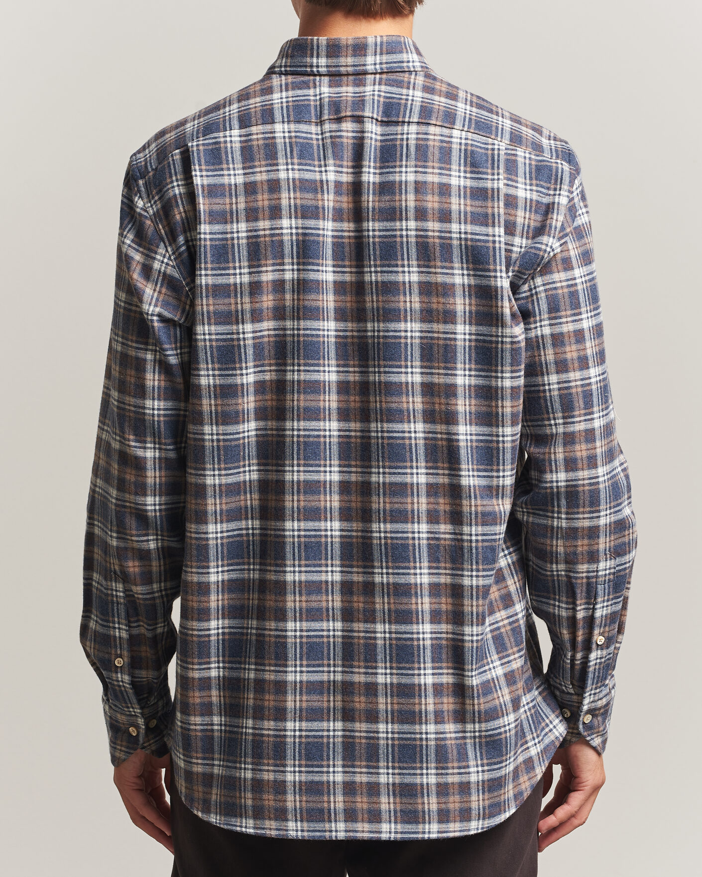 Uomini | Camicie | Stenströms | Regular Fit Check Cut Away Flannel Shirt Navy