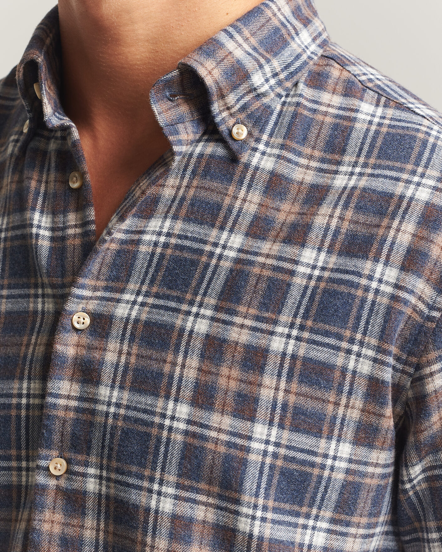 Uomini | Camicie | Stenströms | Regular Fit Check Cut Away Flannel Shirt Navy