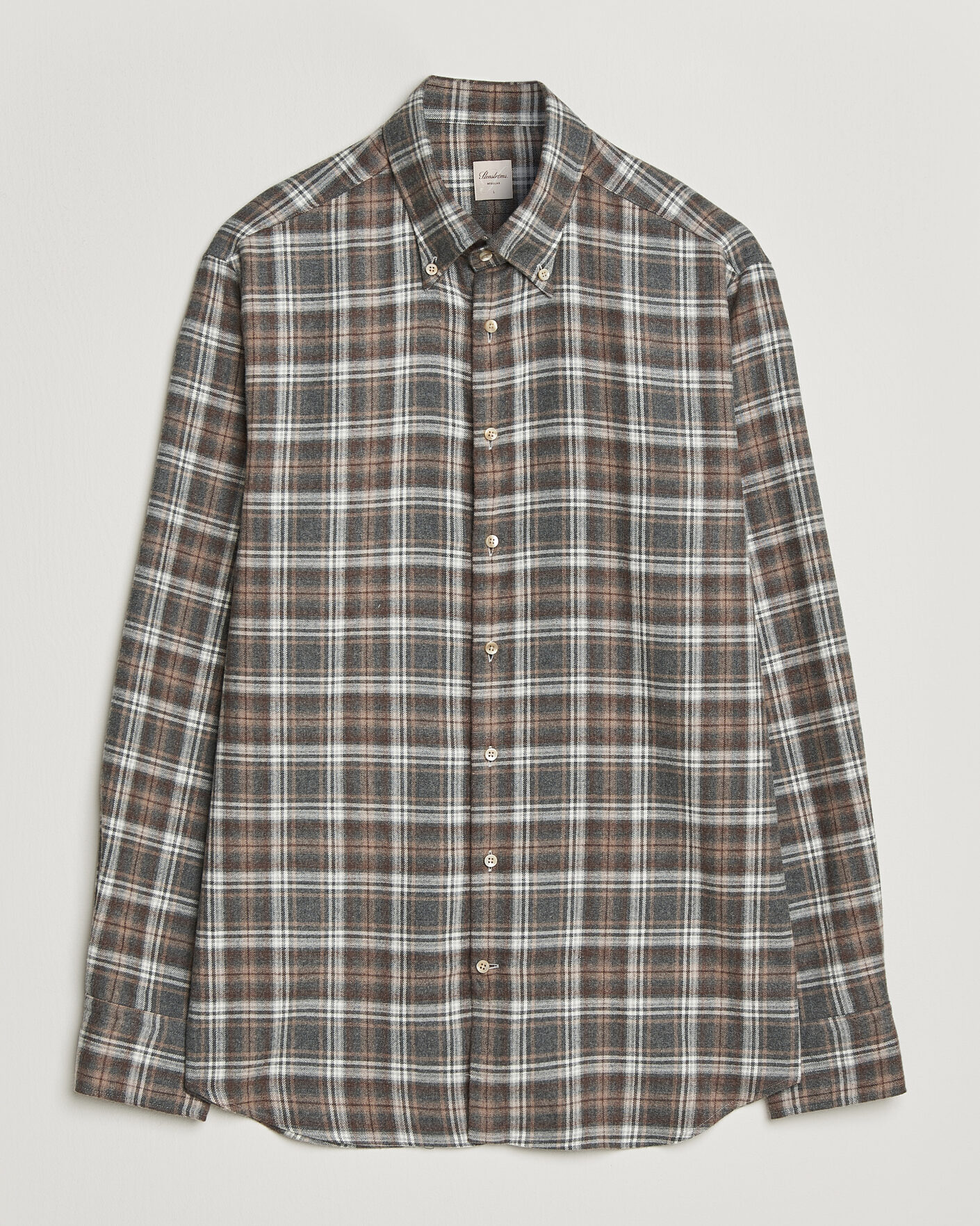 Uomini | Camicie | Stenströms | Regular Fit Check Cut Away Flannel Shirt Brown