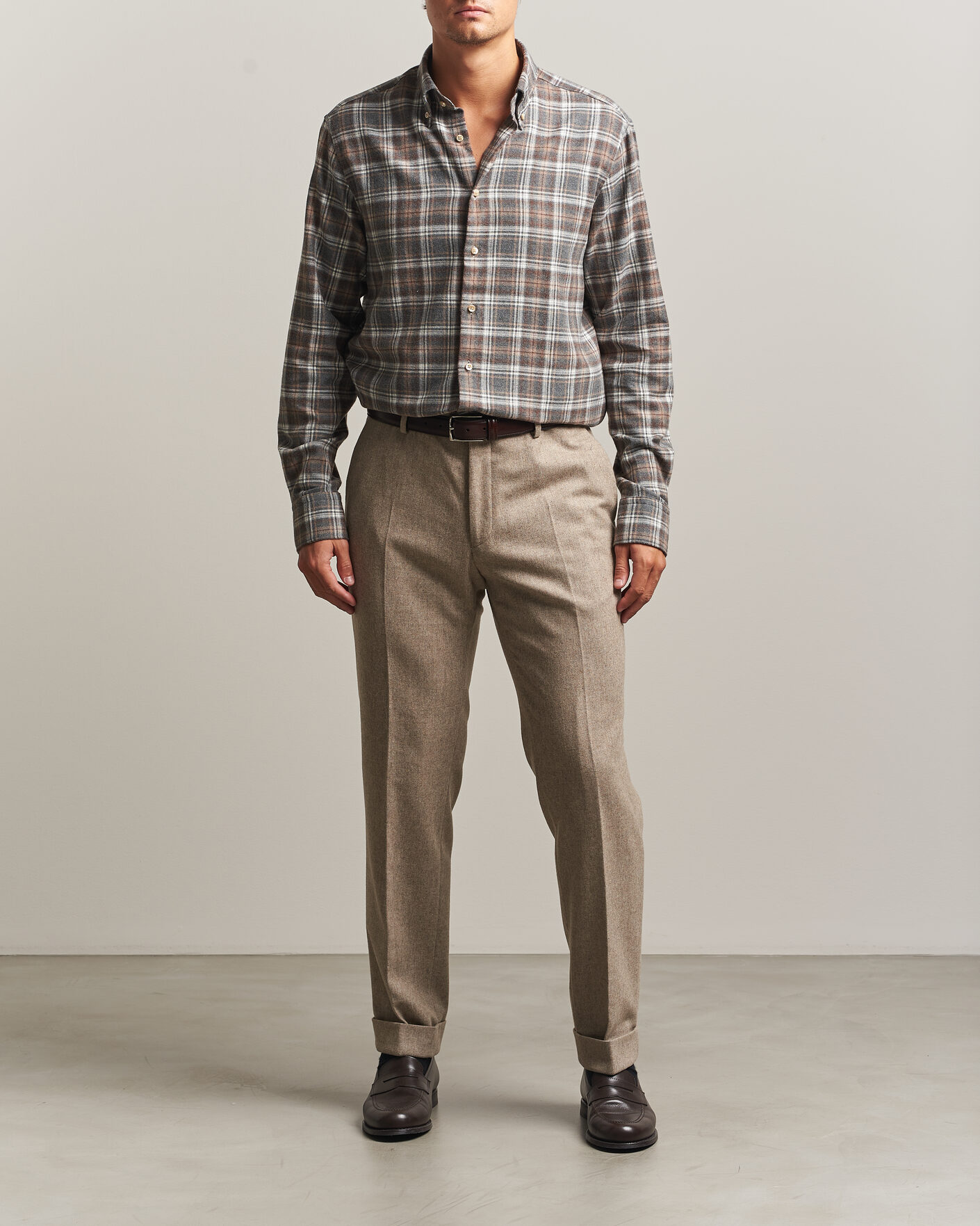 Uomini | Camicie | Stenströms | Regular Fit Check Cut Away Flannel Shirt Brown