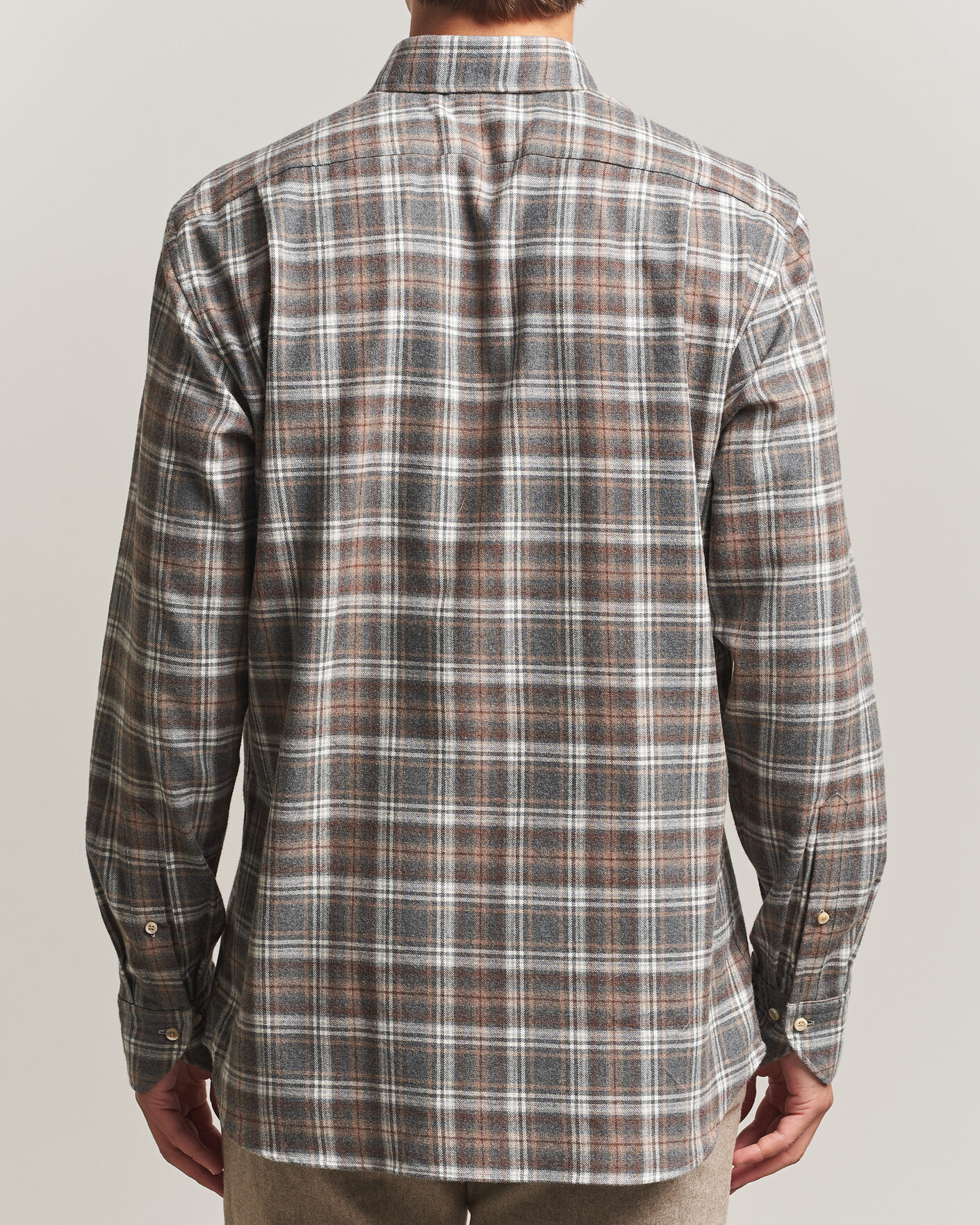 Uomini | Camicie | Stenströms | Regular Fit Check Cut Away Flannel Shirt Brown