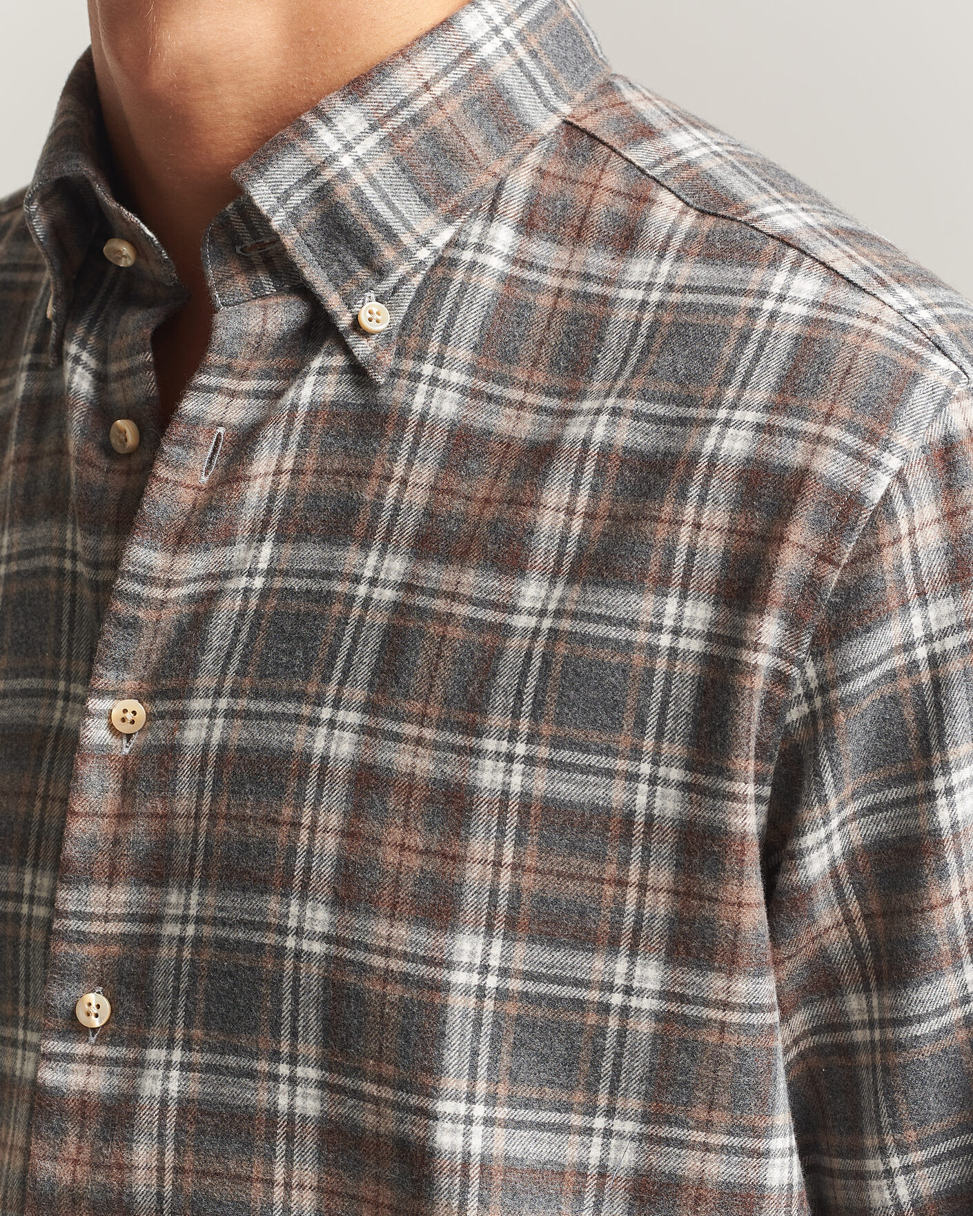 Uomini | Camicie | Stenströms | Regular Fit Check Cut Away Flannel Shirt Brown