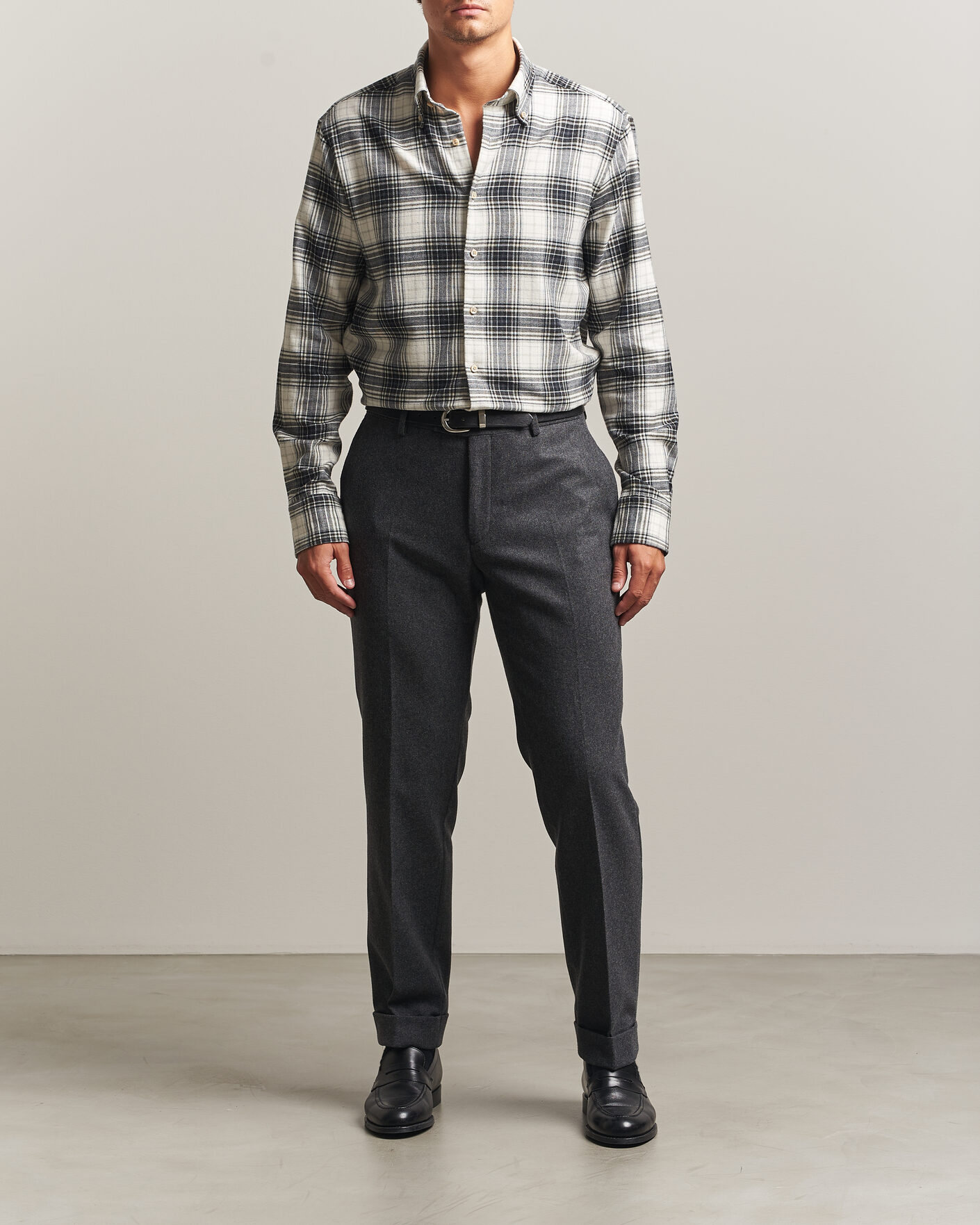 Uomini | Camicie | Stenströms | Regular Fit Check Button Down Flannel Shirt Grey