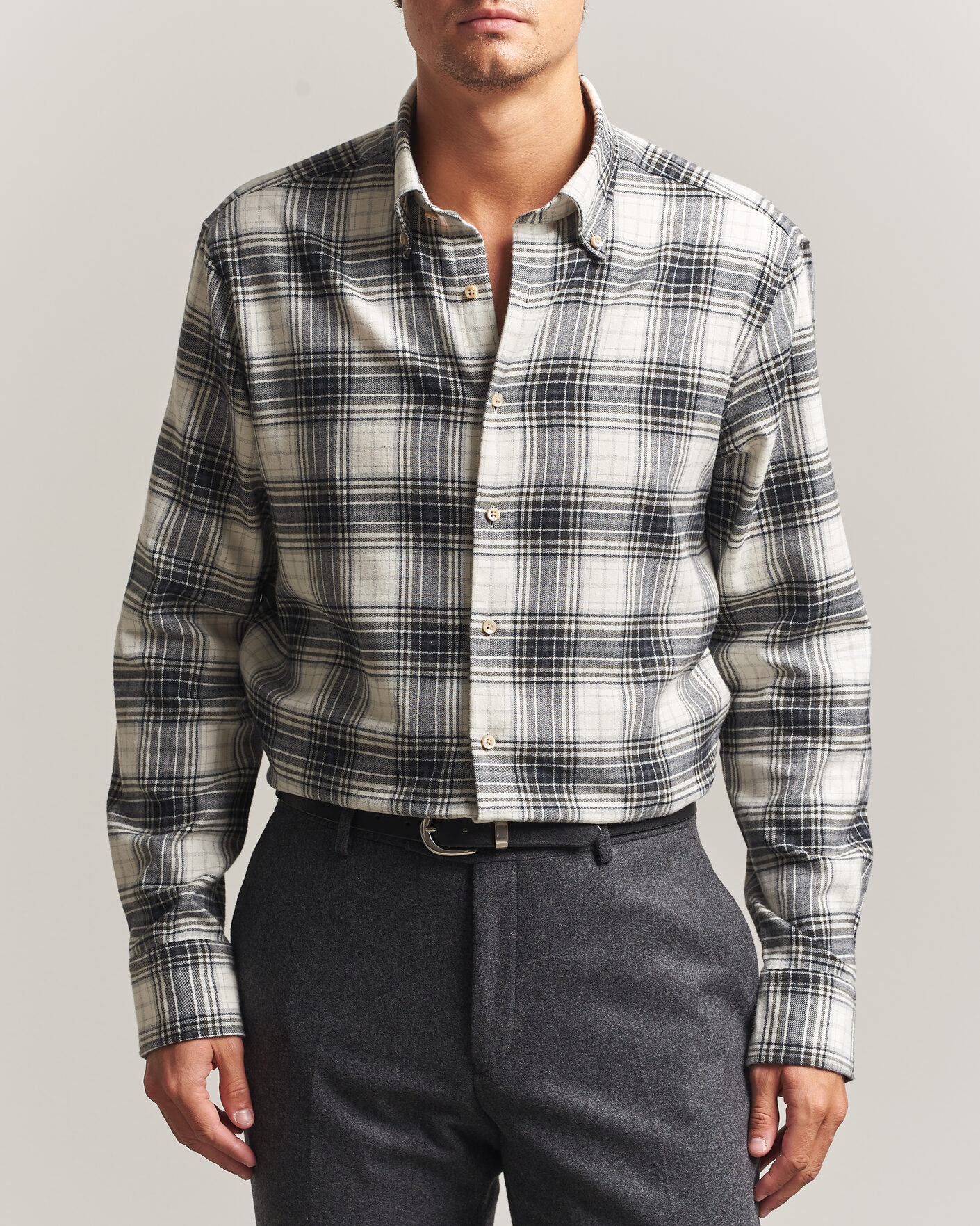 Uomini | Camicie | Stenströms | Regular Fit Check Button Down Flannel Shirt Grey