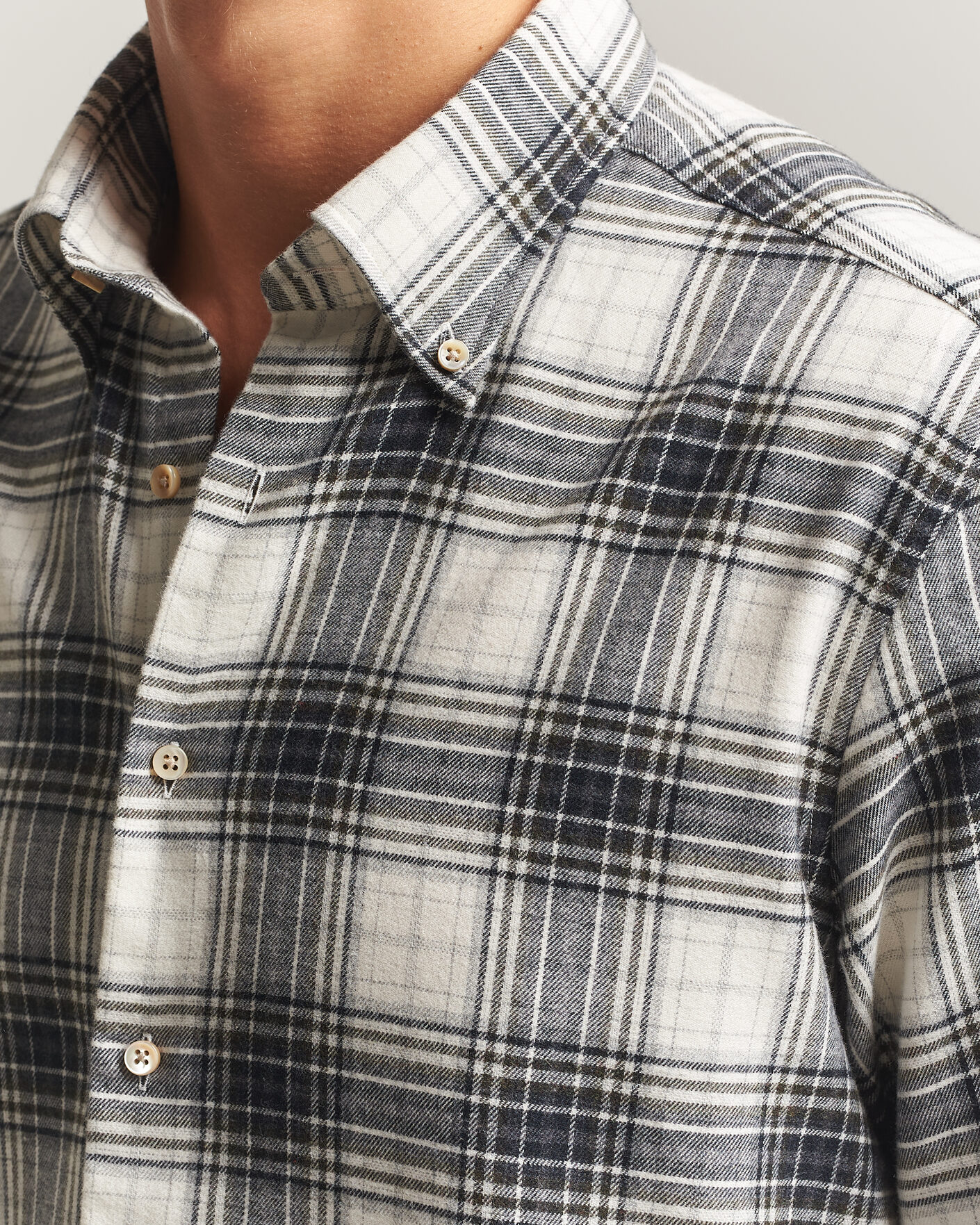 Uomini | Camicie | Stenströms | Regular Fit Check Button Down Flannel Shirt Grey