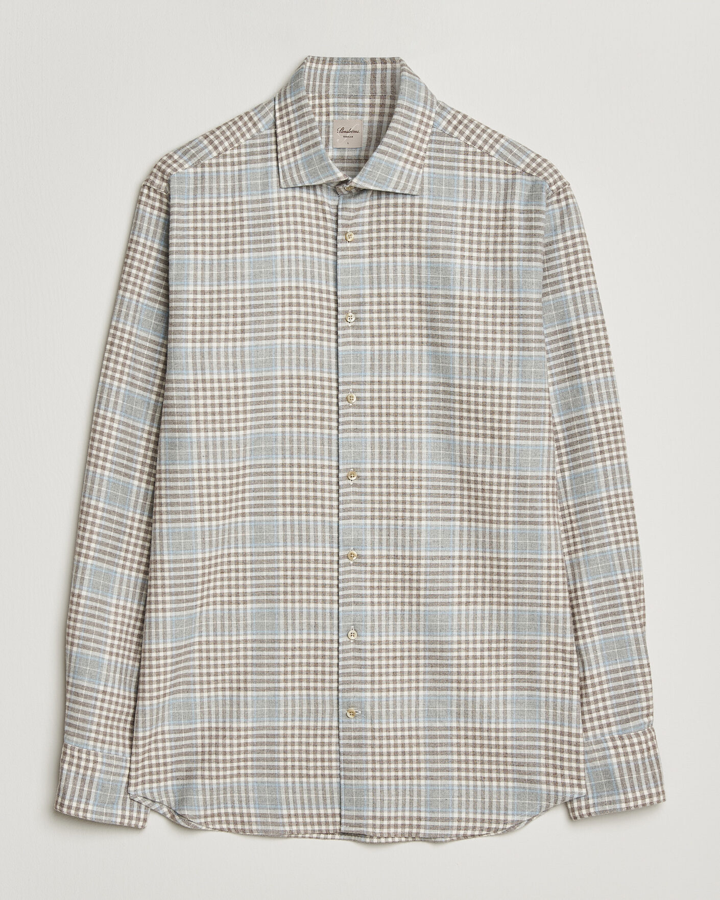 Uomini | Camicie | Stenströms | Regular Fit Overcheck Flannel Shirt Light Brown