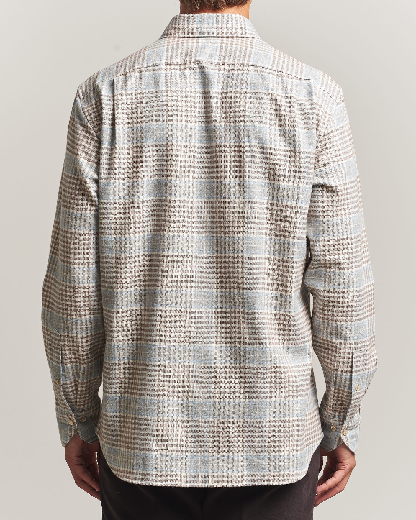 Uomini | Camicie | Stenströms | Regular Fit Overcheck Flannel Shirt Light Brown