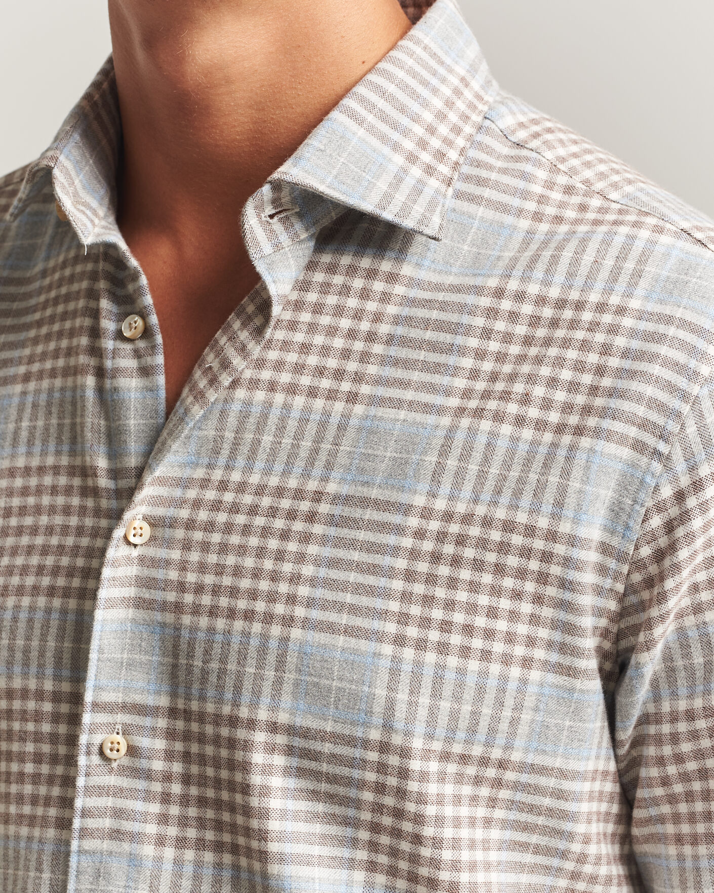 Uomini | Camicie | Stenströms | Regular Fit Overcheck Flannel Shirt Light Brown