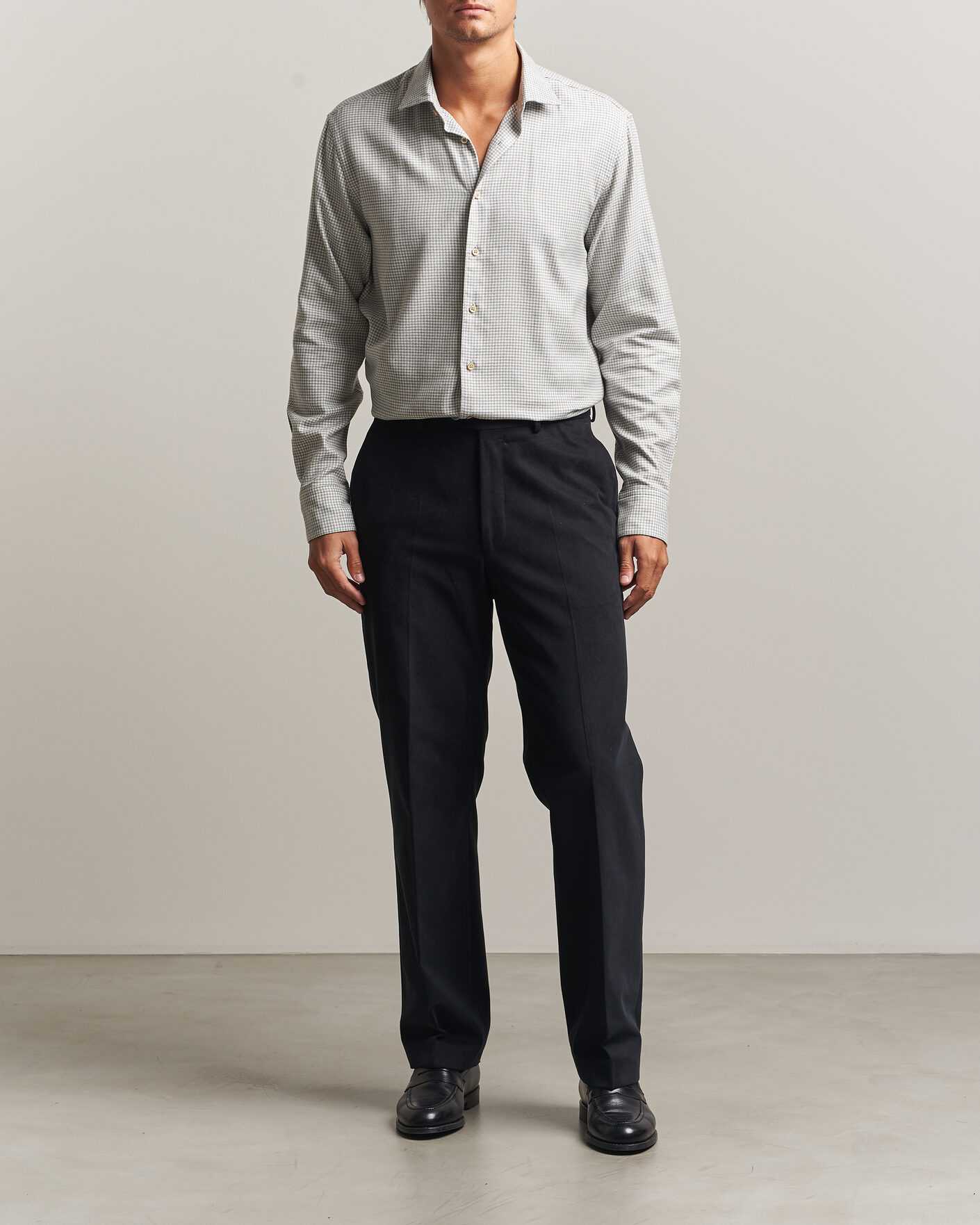 Uomini | Camicie | Stenströms | Regular Fit Houndstooth Flannel Shirt Grey
