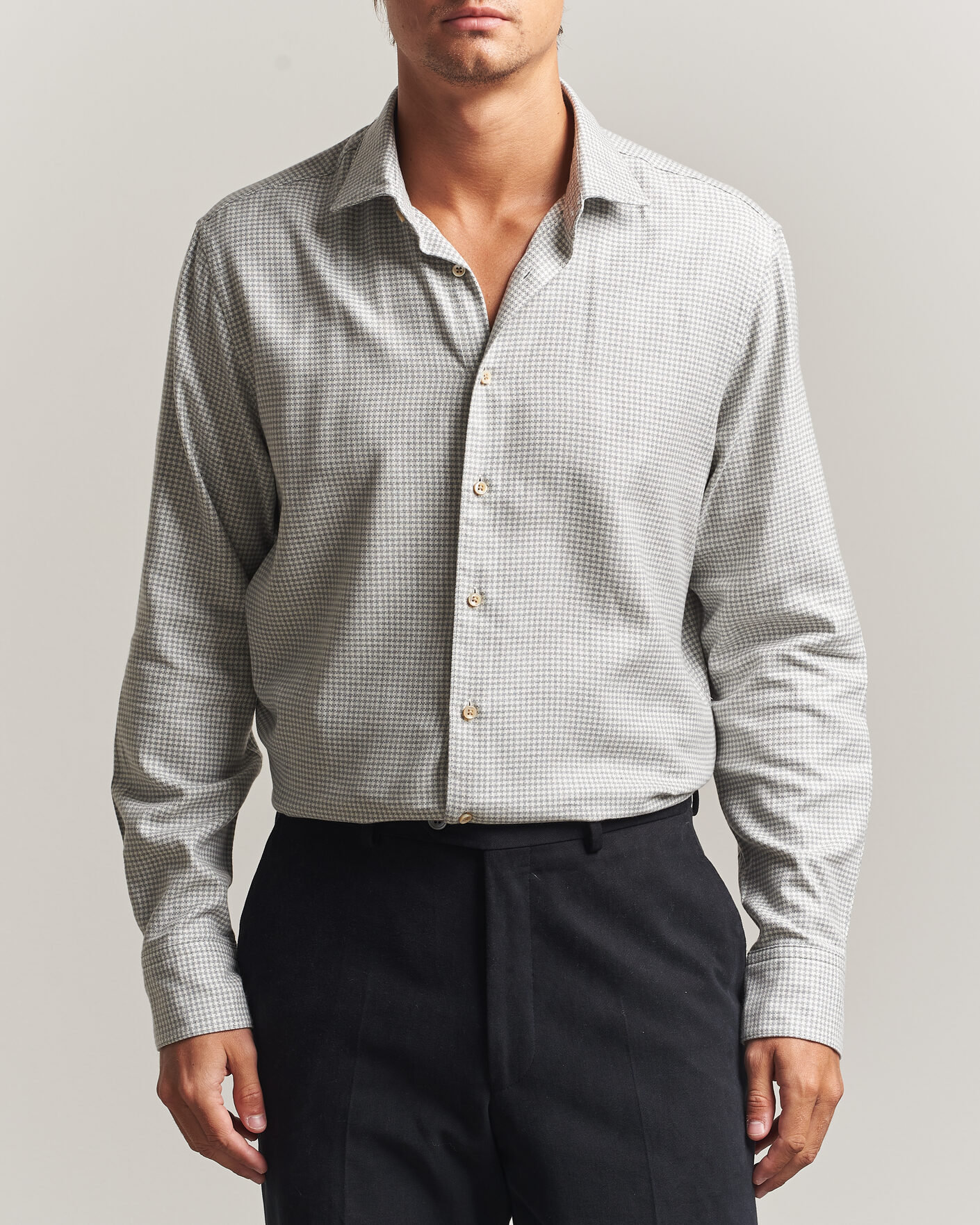 Uomini | Camicie | Stenströms | Regular Fit Houndstooth Flannel Shirt Grey