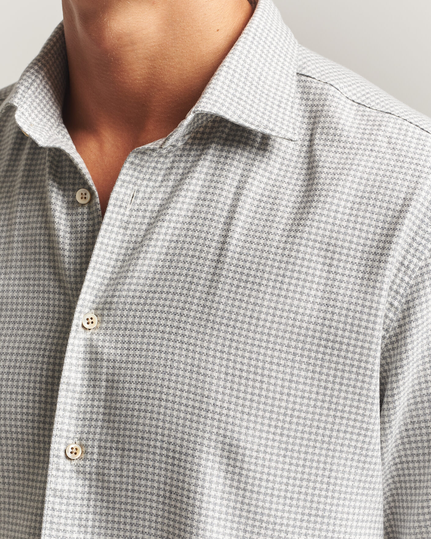Uomini | Camicie | Stenströms | Regular Fit Houndstooth Flannel Shirt Grey