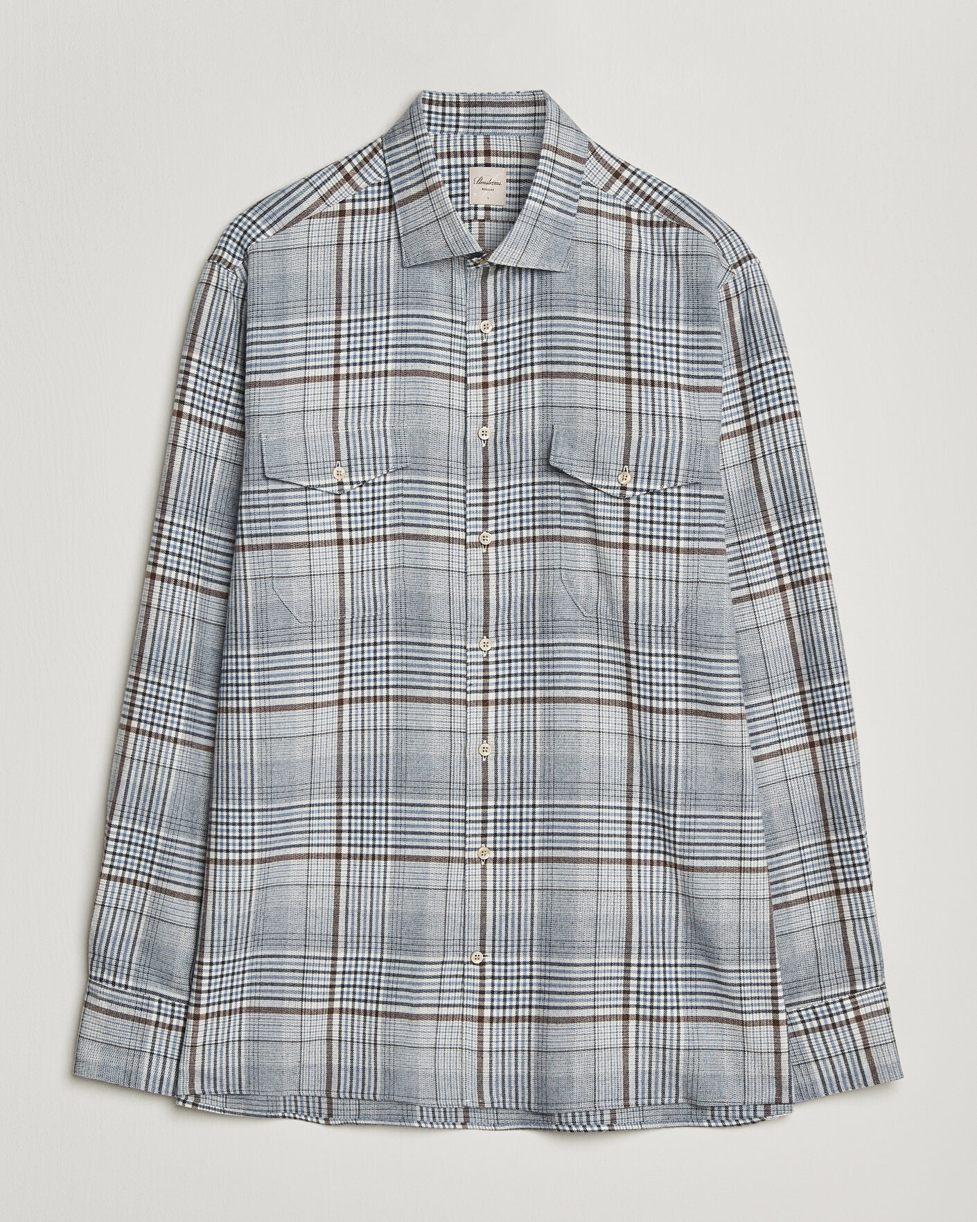 Uomini | Camicie | Stenströms | Regular Fit Front Pocket Flannel Shirt Blue