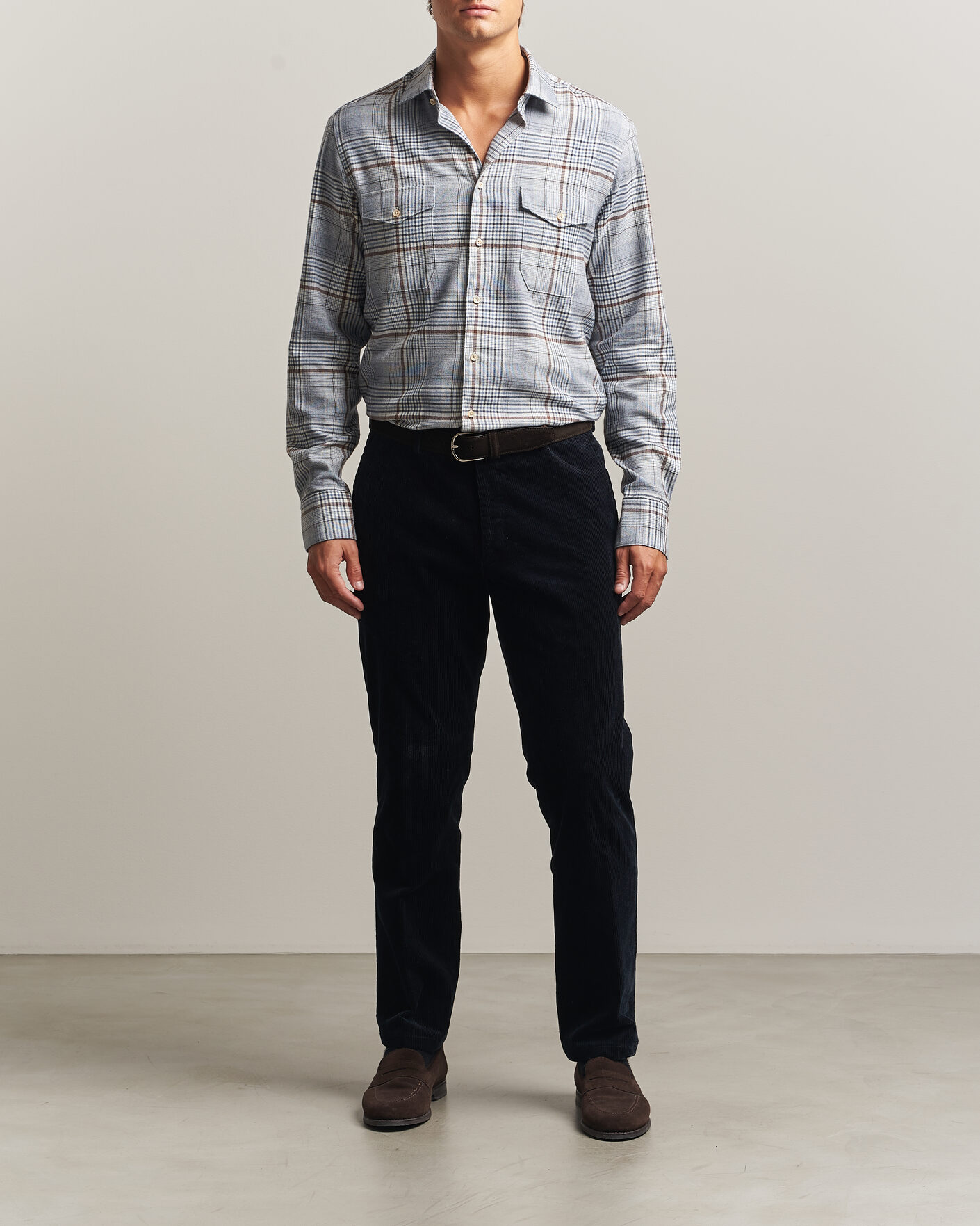 Uomini | Camicie | Stenströms | Regular Fit Front Pocket Flannel Shirt Blue