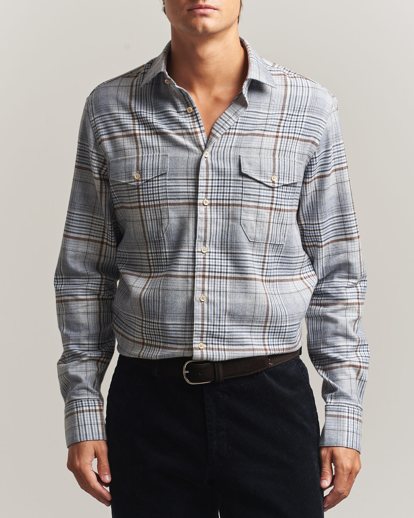 Uomini | Camicie | Stenströms | Regular Fit Front Pocket Flannel Shirt Blue