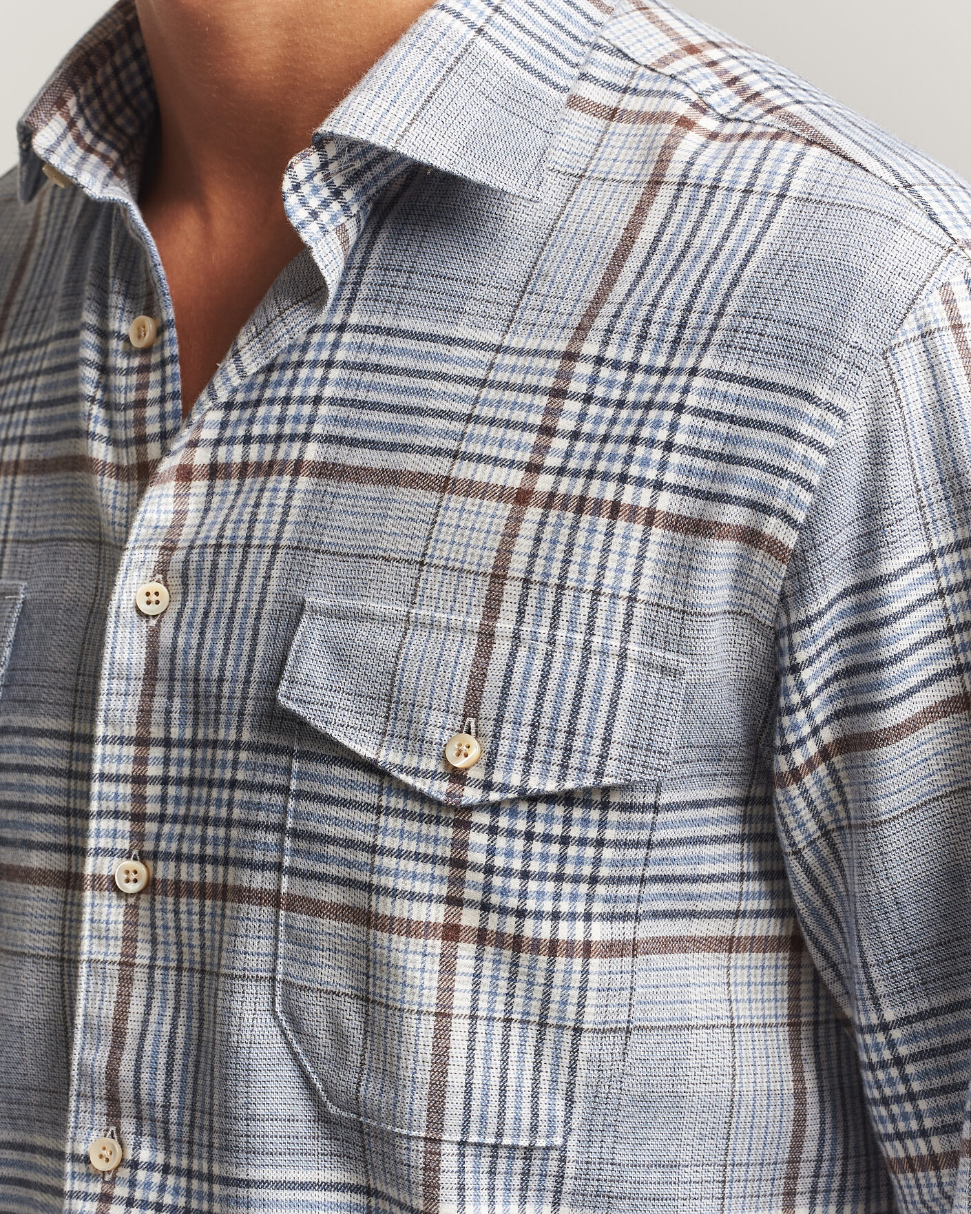 Uomini | Camicie | Stenströms | Regular Fit Front Pocket Flannel Shirt Blue
