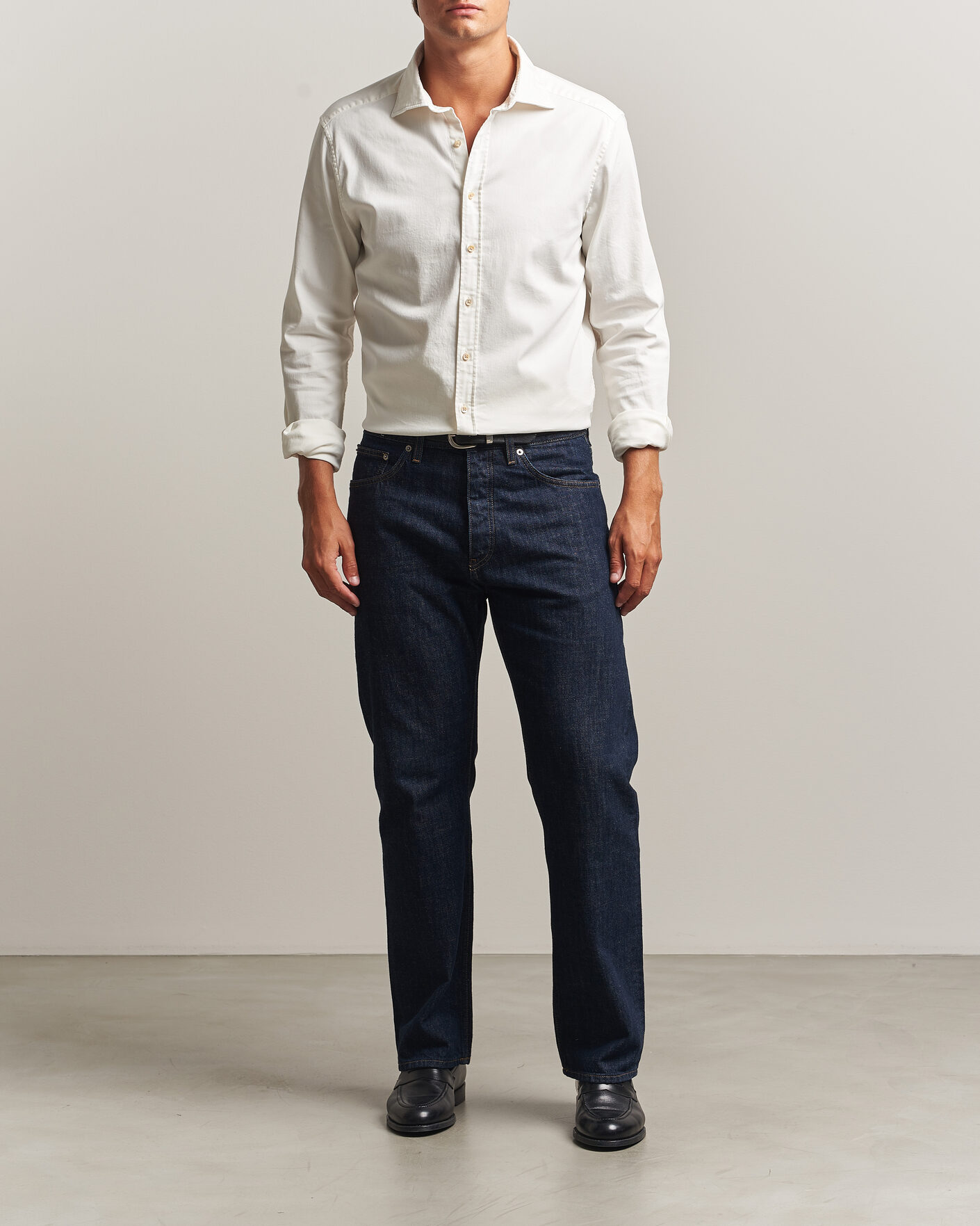 Uomini | Camicie | Stenströms | Slimline Garment Washed Shirt Off White Denim
