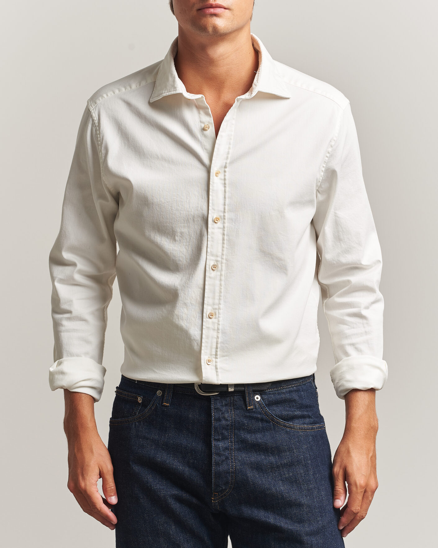 Uomini | Camicie | Stenströms | Slimline Garment Washed Shirt Off White Denim