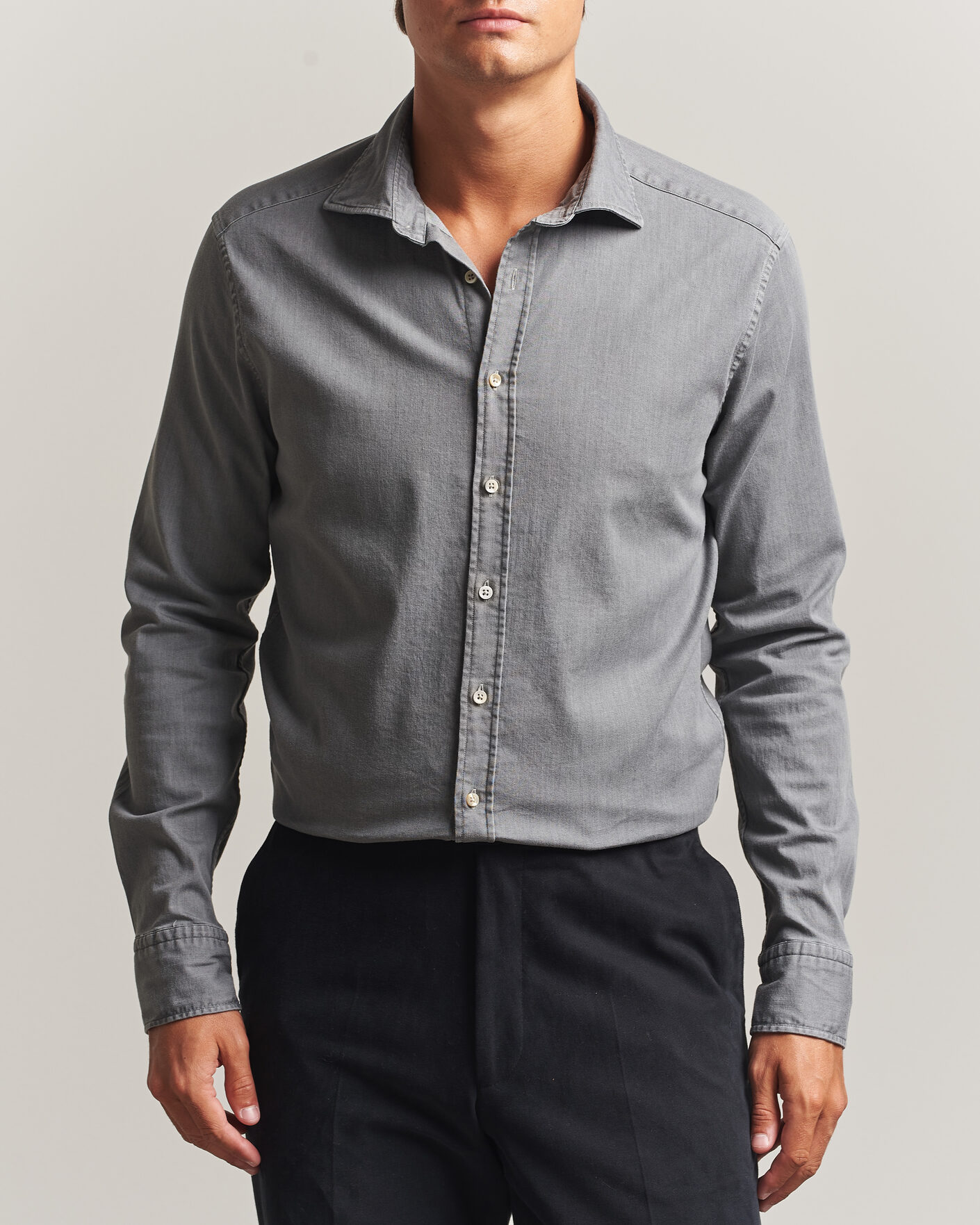Uomini | Camicie | Stenströms | Slimline Garment Washed Shirt Grey Denim
