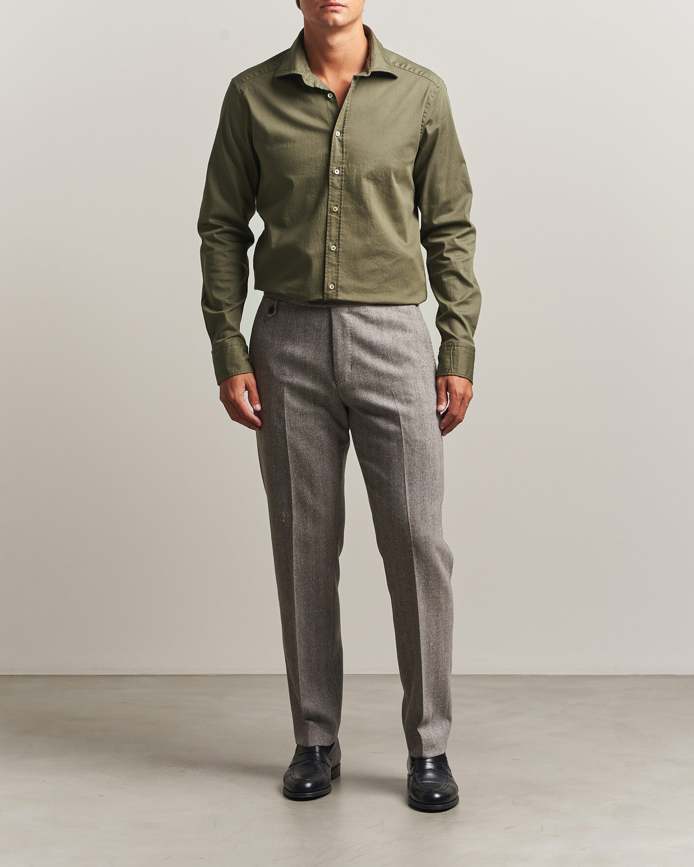 Uomini | Camicie | Stenströms | Slimline Garment Washed Shirt Green Denim