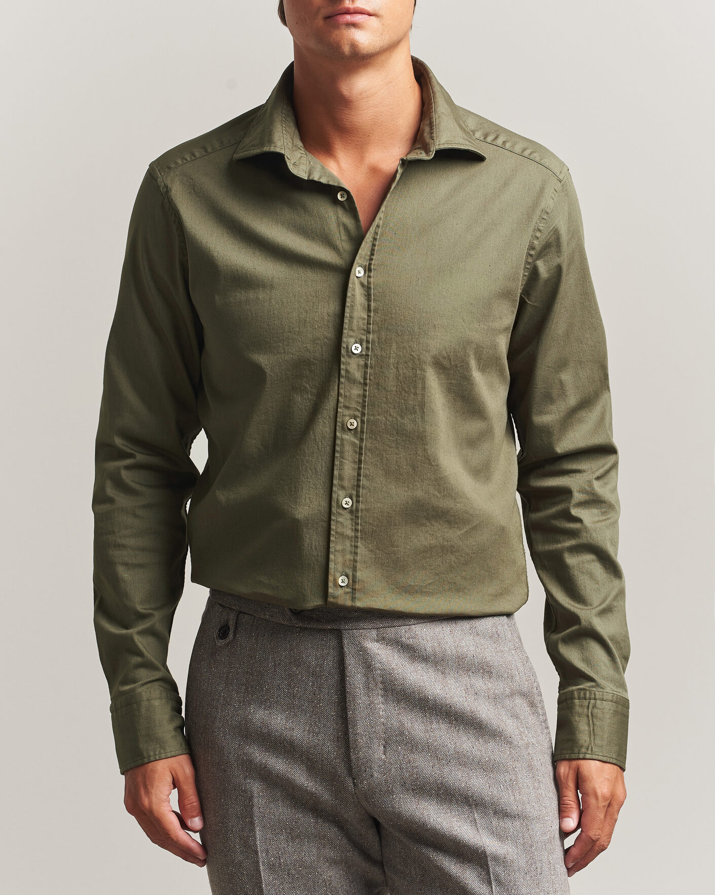 Uomini | Camicie | Stenströms | Slimline Garment Washed Shirt Green Denim