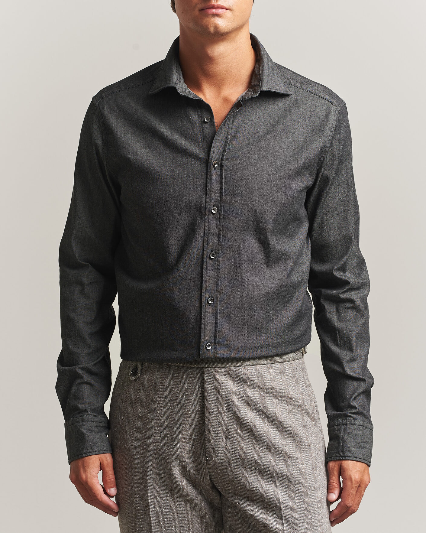 Uomini | Camicie | Stenströms | Slimline Garment Washed Shirt Black Denim