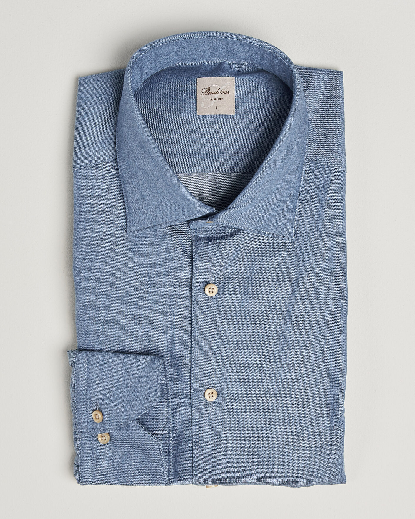 Uomini | Camicie | Stenströms | Slimline Cotton Twill Denim Shirt Blue