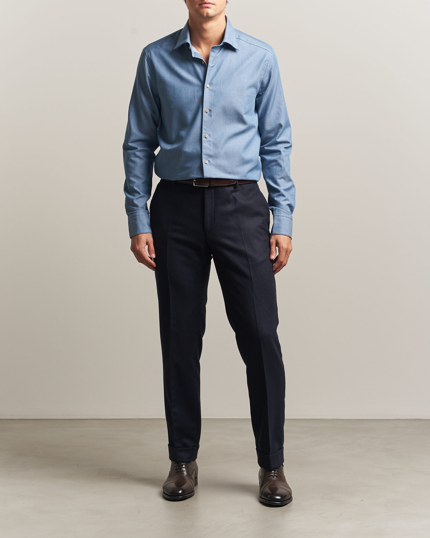 Uomini | Camicie | Stenströms | Slimline Cotton Twill Denim Shirt Blue