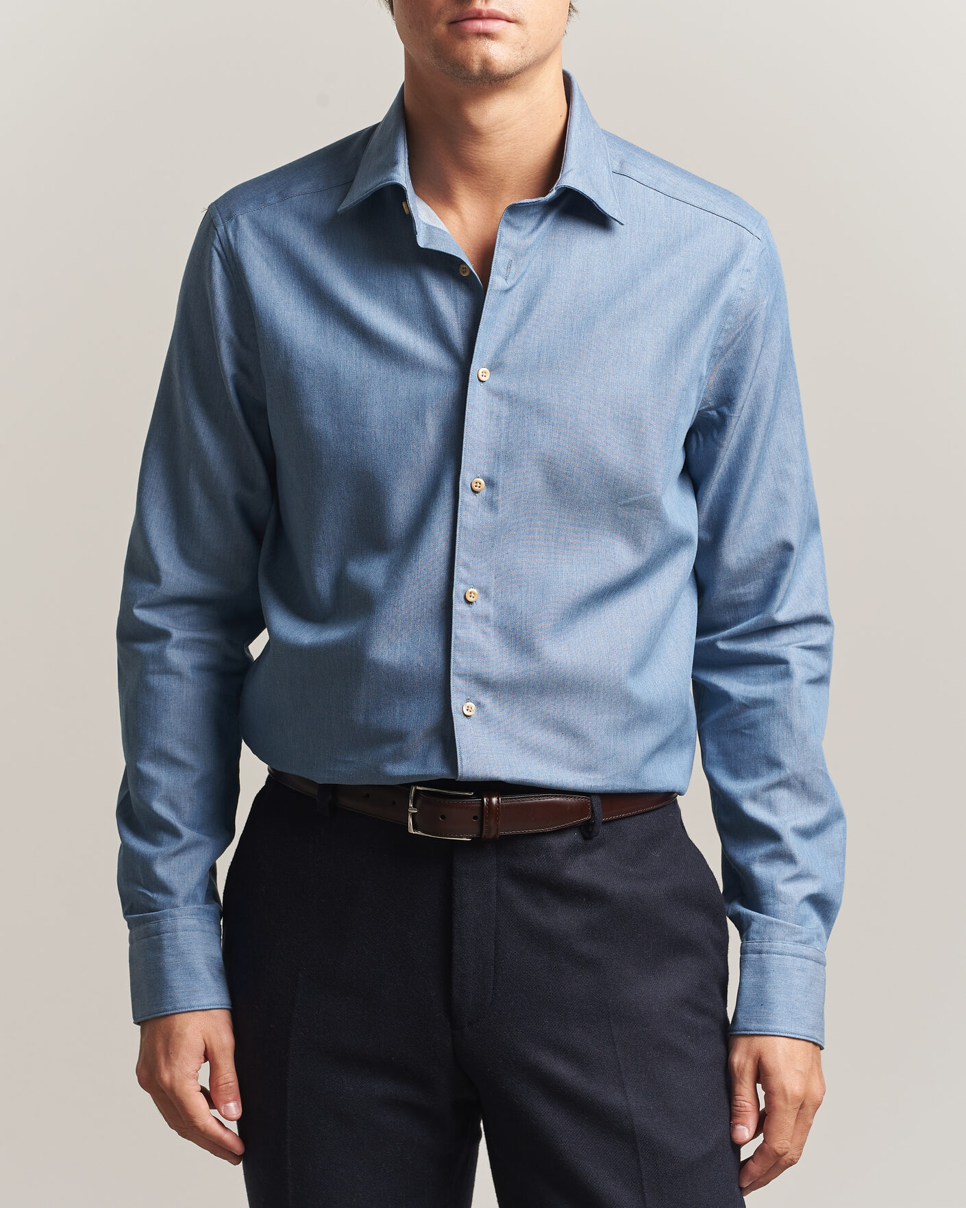 Uomini | Camicie | Stenströms | Slimline Cotton Twill Denim Shirt Blue