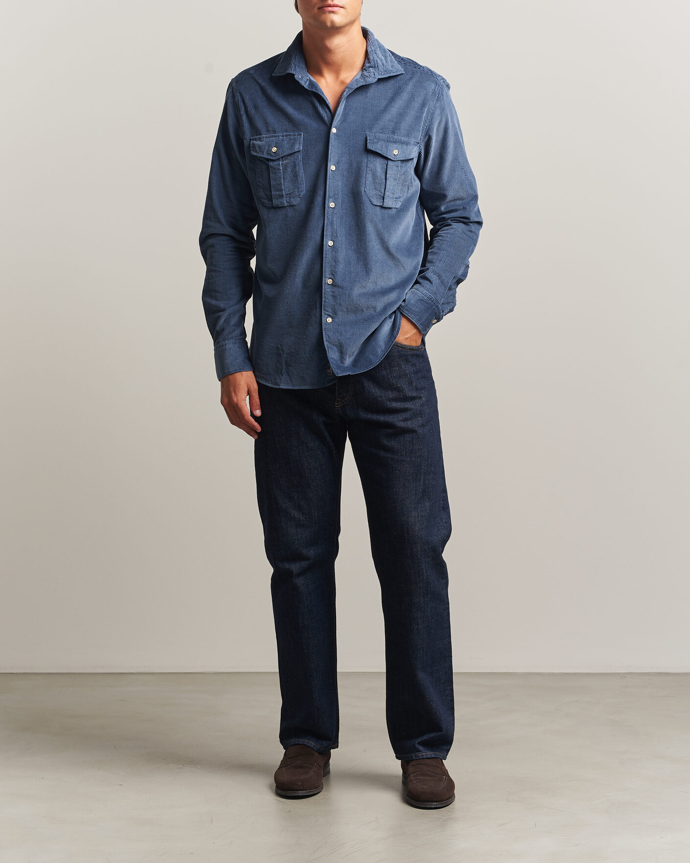 Uomini | Camicie | Stenströms | Regular Fit Cord Pocket Shirt Blue