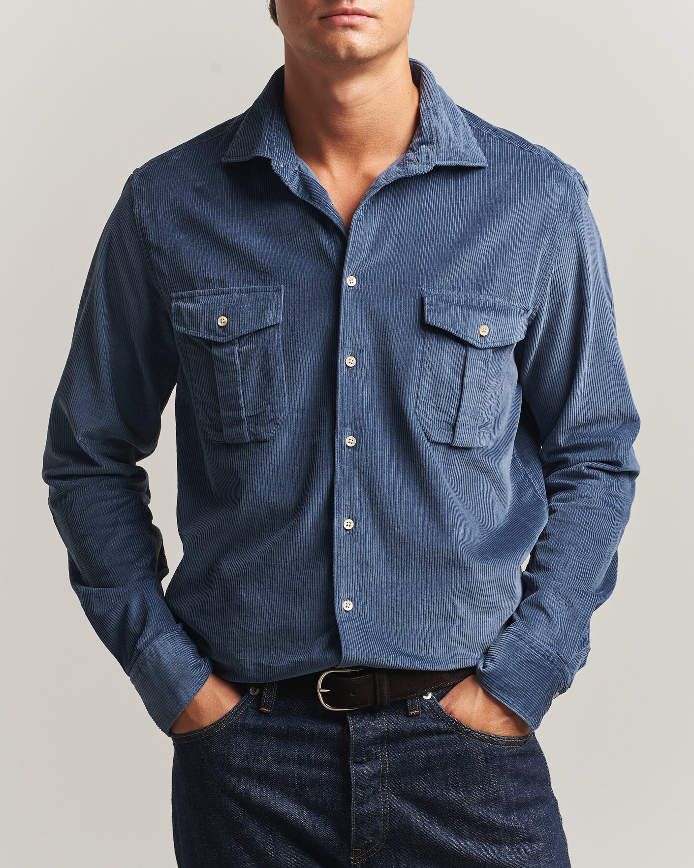 Uomini | Camicie | Stenströms | Regular Fit Cord Pocket Shirt Blue