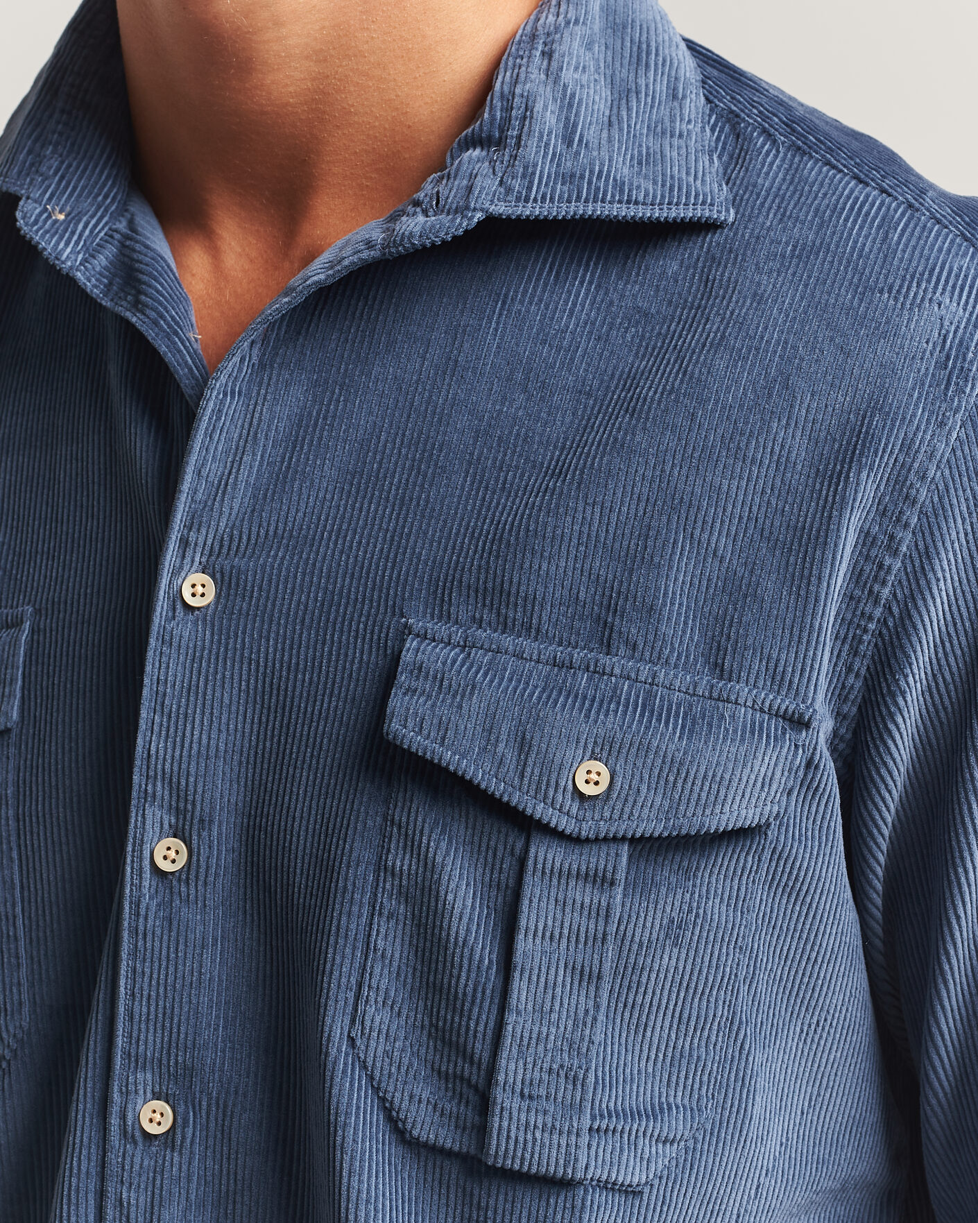 Uomini | Camicie | Stenströms | Regular Fit Cord Pocket Shirt Blue
