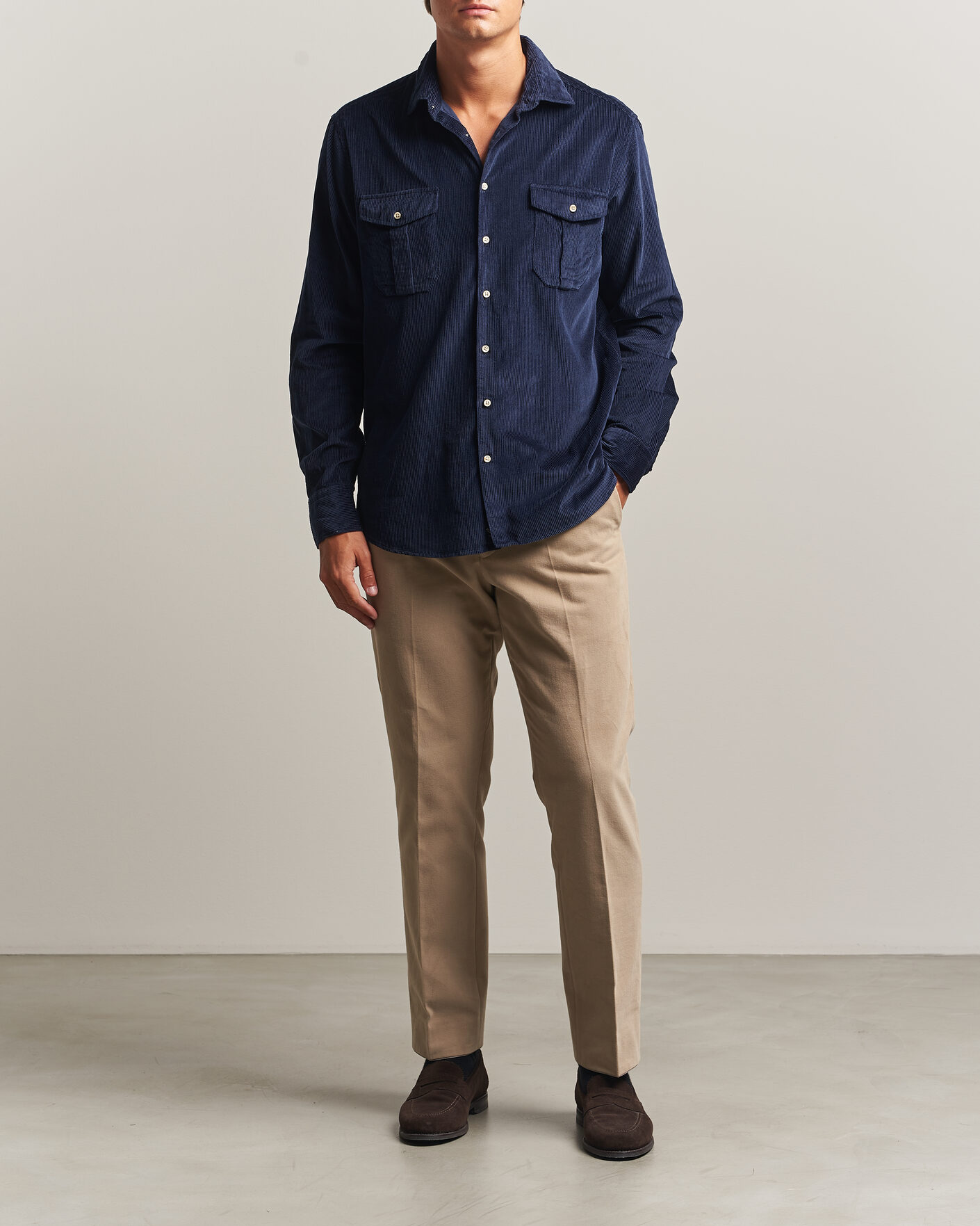Uomini | Camicie | Stenströms | Regular Fit Cord Pocket Shirt Navy