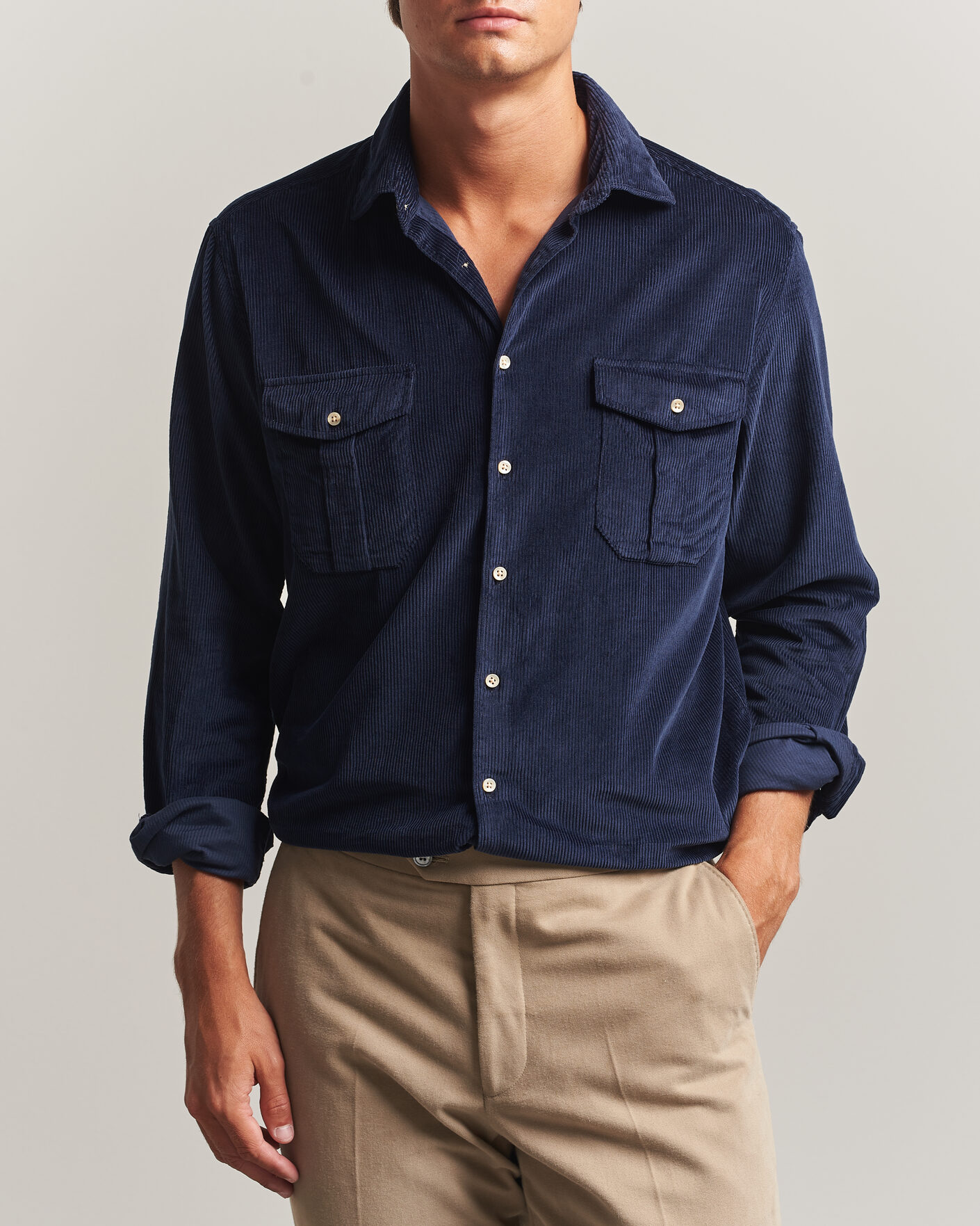 Uomini | Camicie | Stenströms | Regular Fit Cord Pocket Shirt Navy