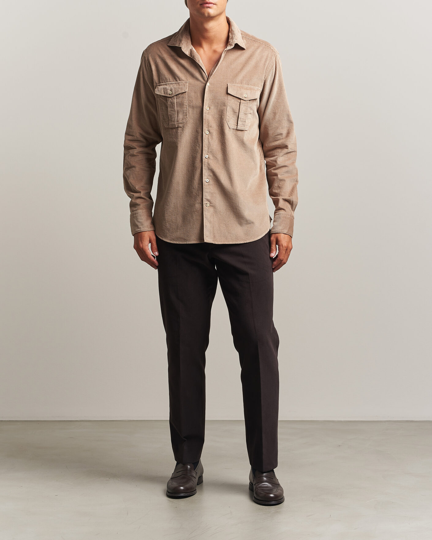 Uomini | Camicie | Stenströms | Regular Fit Cord Pocket Shirt Light Brown