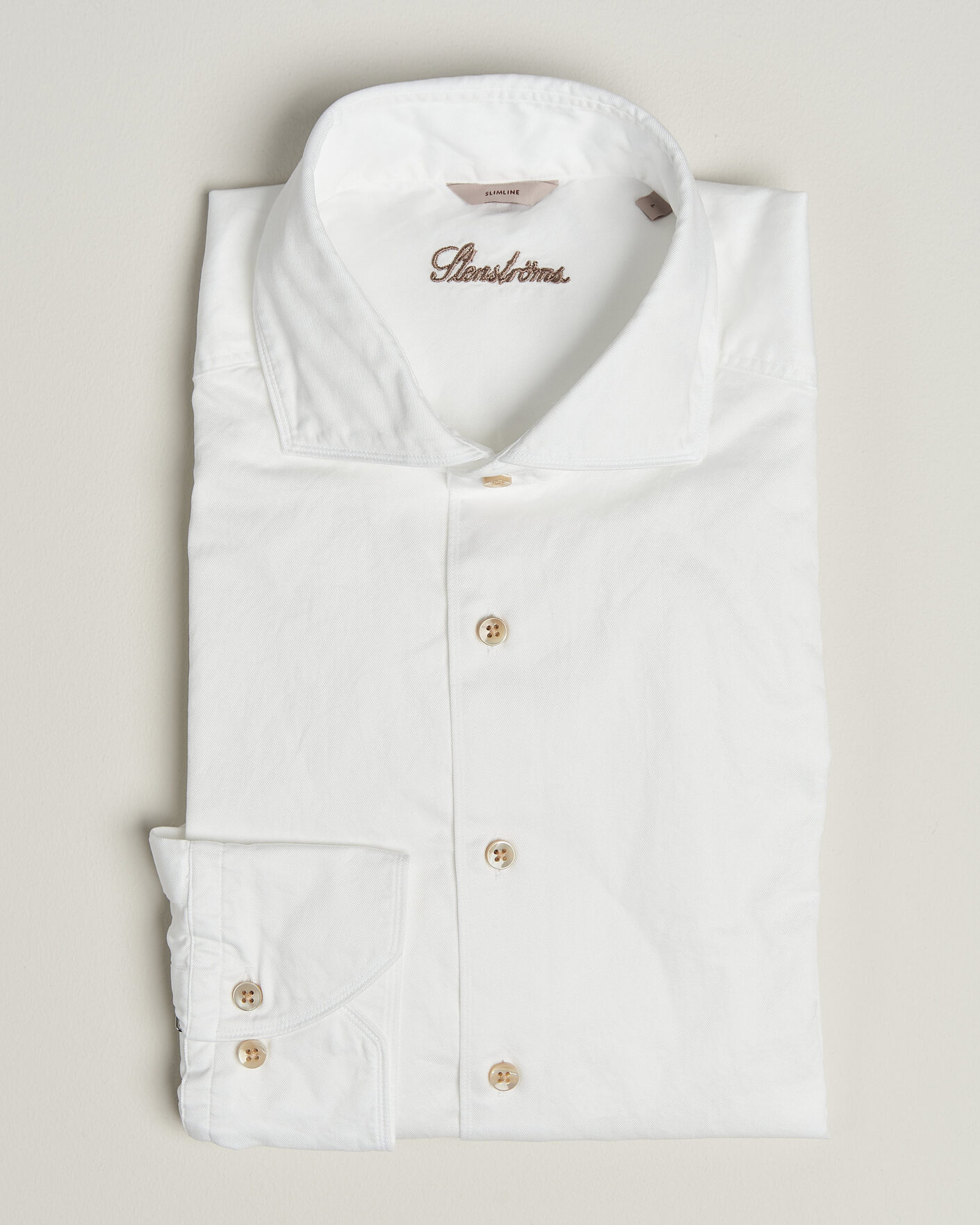 Uomini | Camicie | Stenströms | Slimline Washed Cotton Twill Cut Away Shirt White