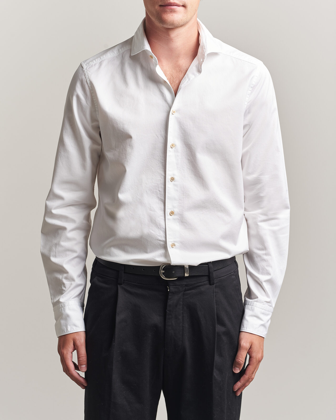 Uomini | Camicie | Stenströms | Slimline Washed Cotton Twill Cut Away Shirt White