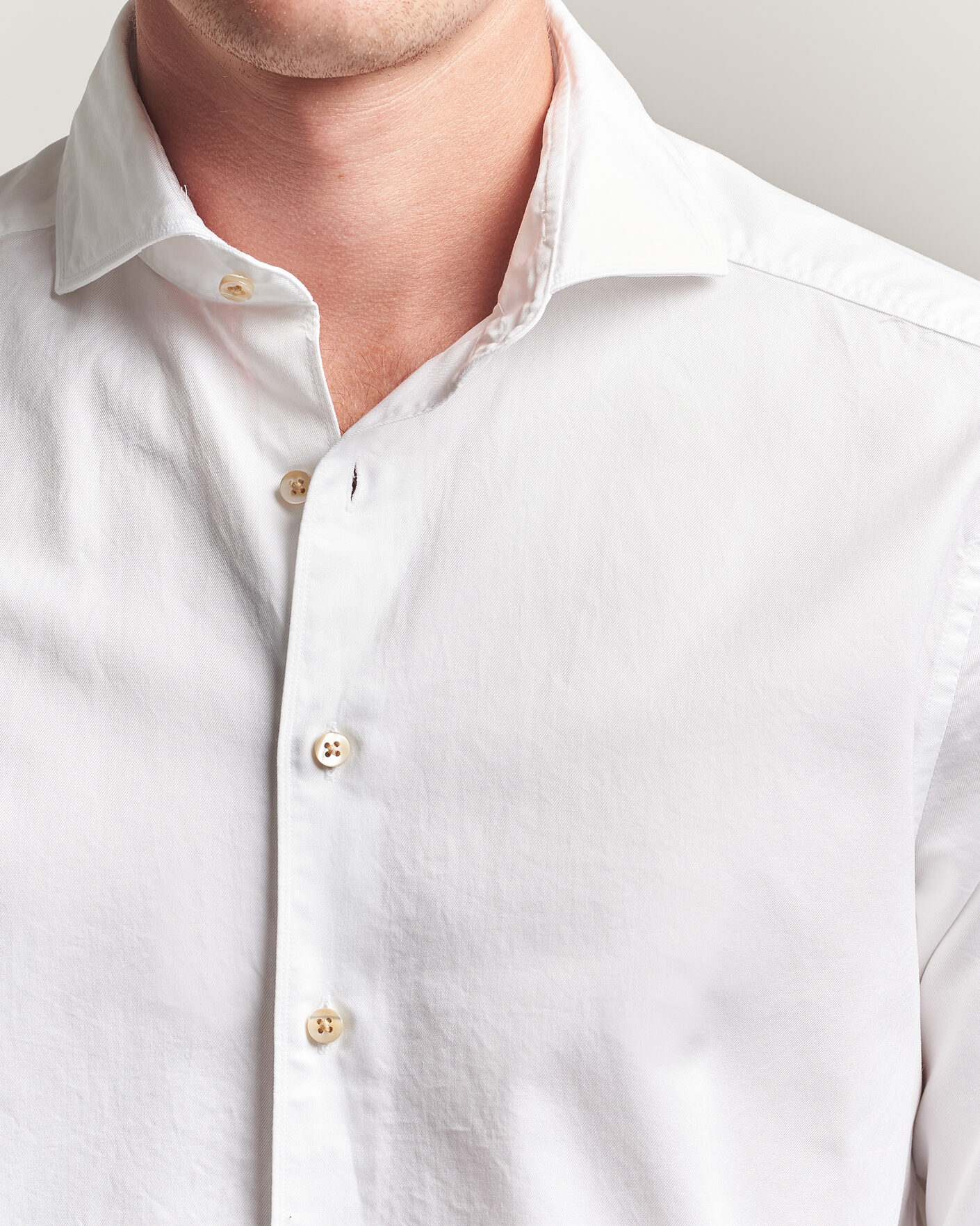 Uomini | Camicie | Stenströms | Slimline Washed Cotton Twill Cut Away Shirt White