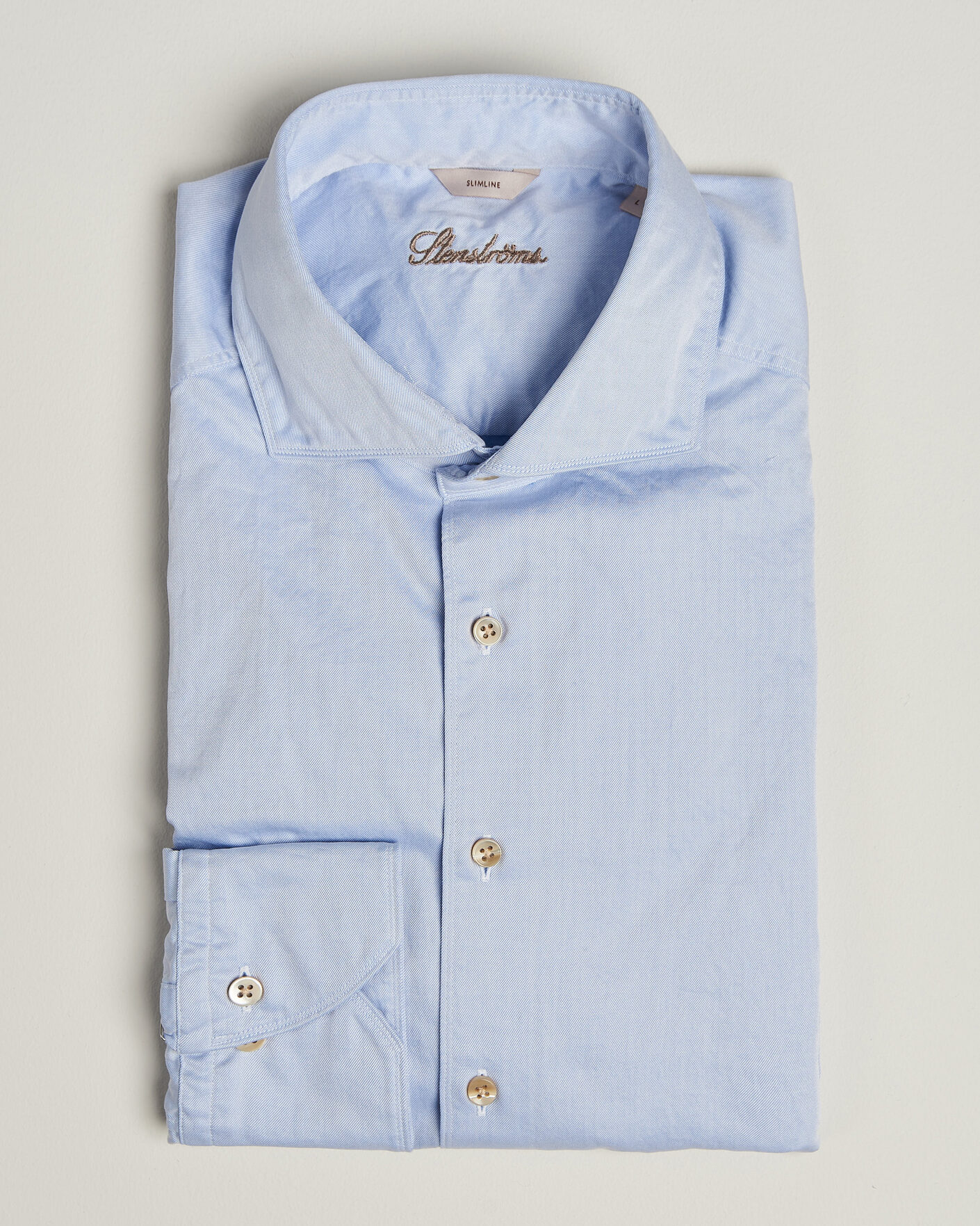 Uomini | Camicie | Stenströms | Slimline Washed Cotton Twill Cut Away Shirt Blue