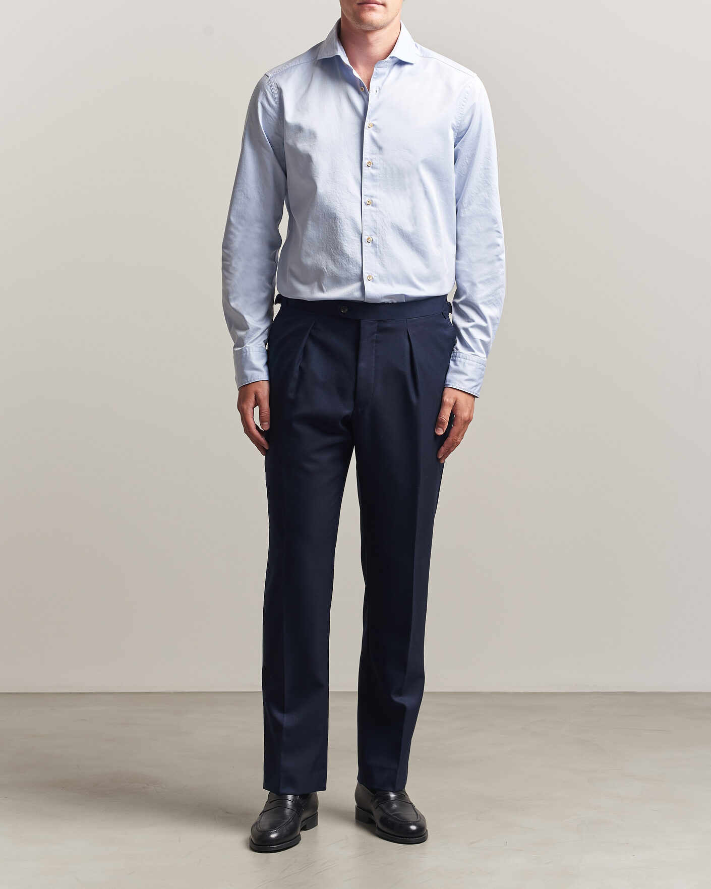 Uomini | Camicie | Stenströms | Slimline Washed Cotton Twill Cut Away Shirt Blue