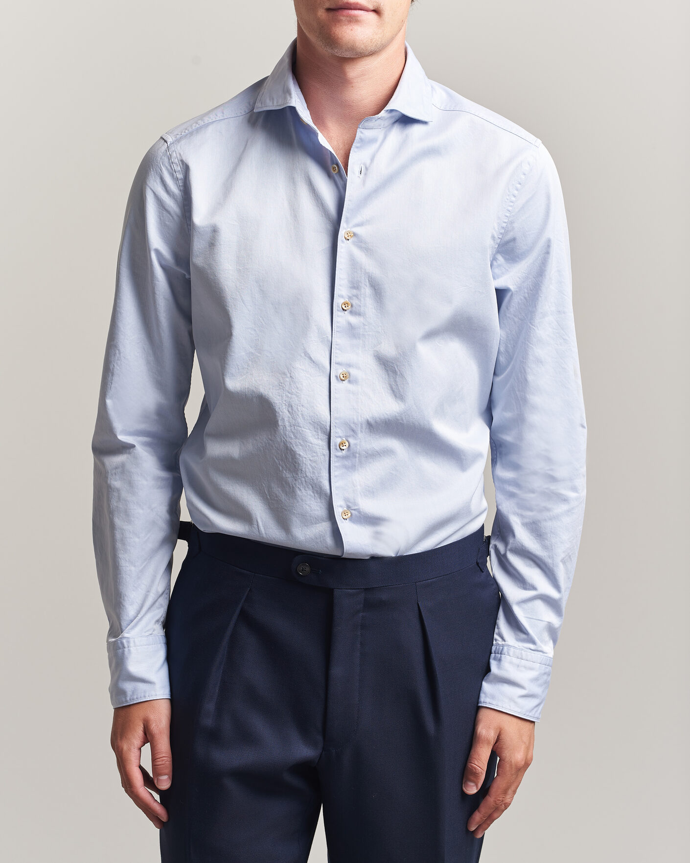 Uomini | Camicie | Stenströms | Slimline Washed Cotton Twill Cut Away Shirt Blue