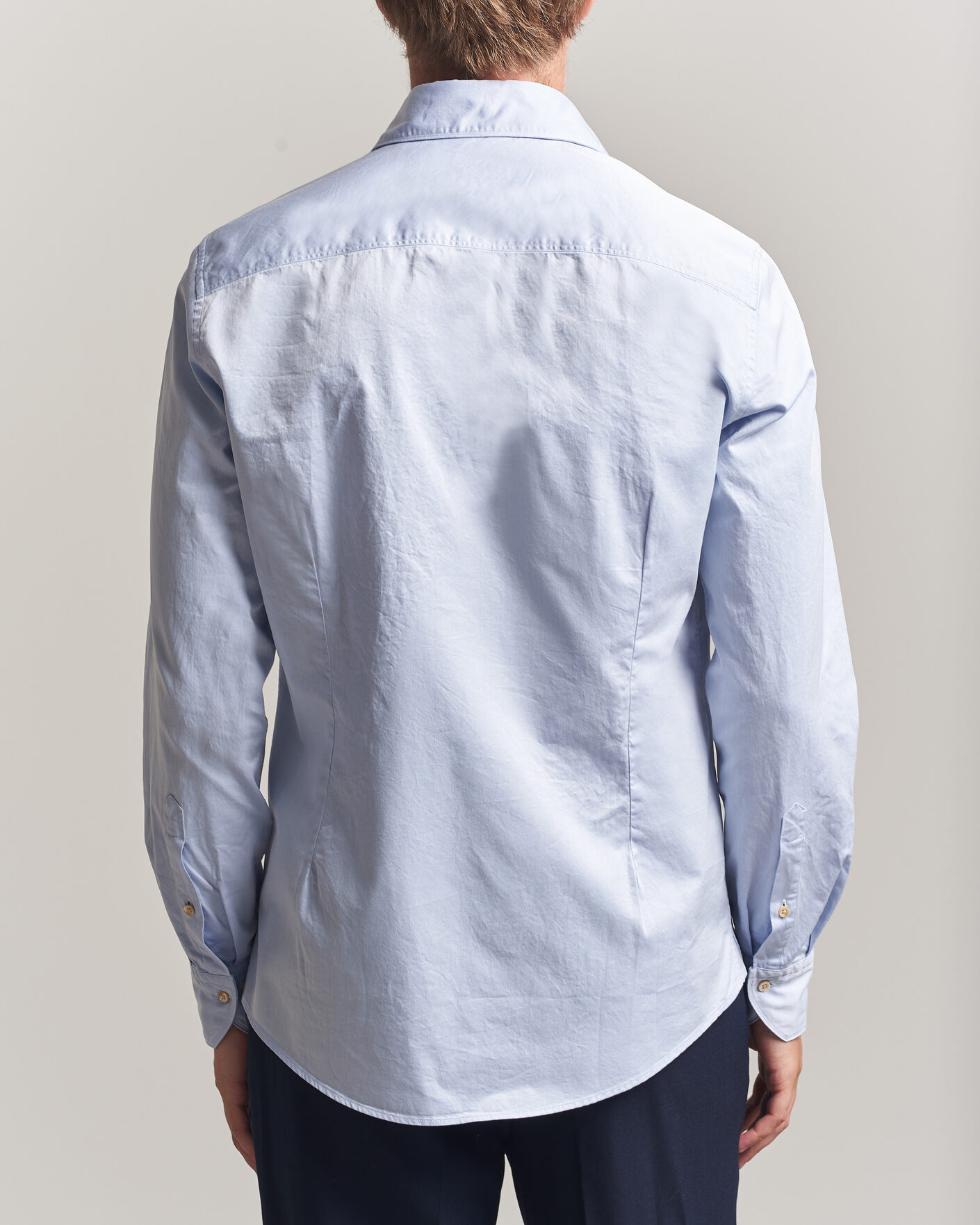 Uomini | Camicie | Stenströms | Slimline Washed Cotton Twill Cut Away Shirt Blue