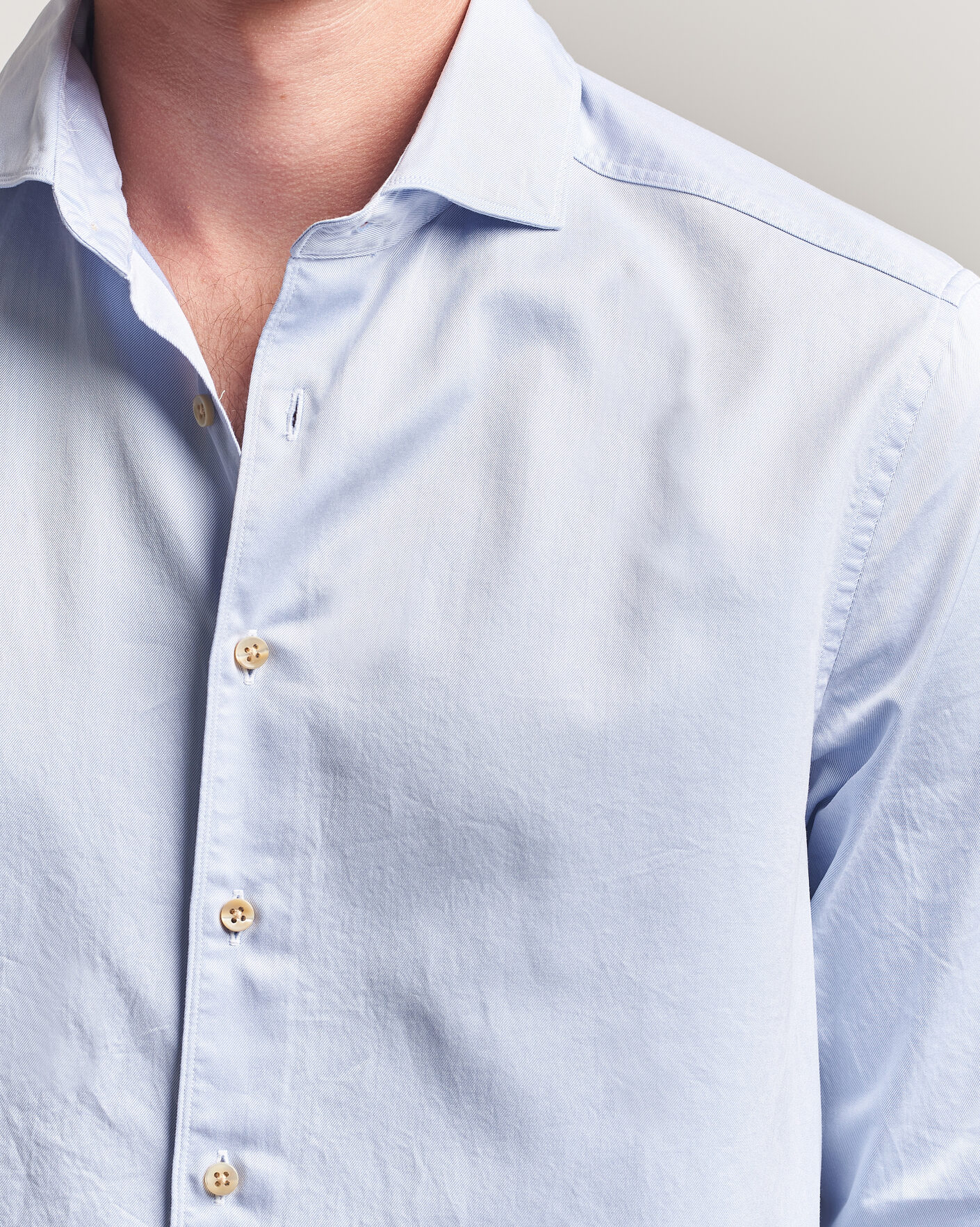 Uomini | Camicie | Stenströms | Slimline Washed Cotton Twill Cut Away Shirt Blue