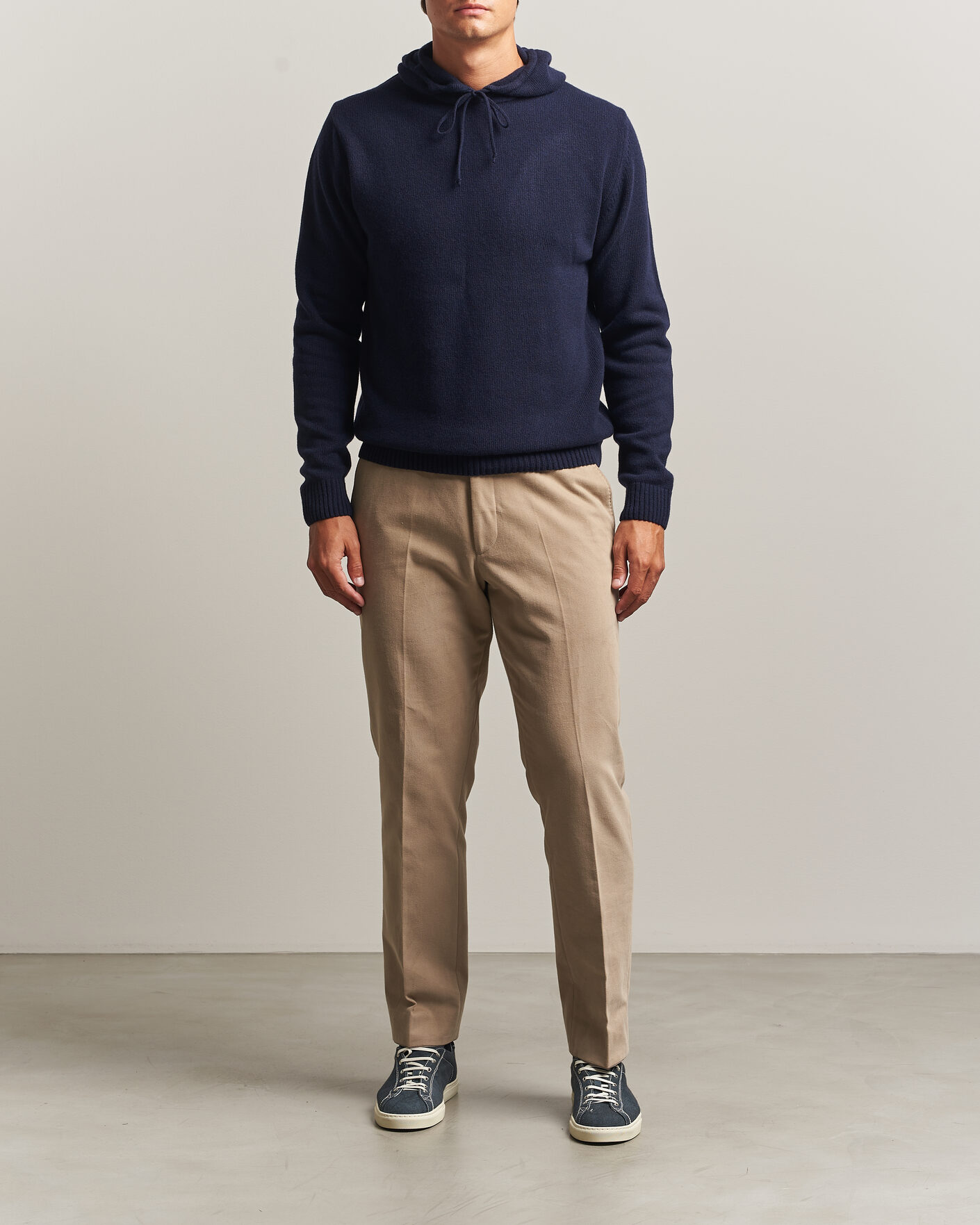 Uomini | Maglieria | Stenströms | Brushed Merino Hood Navy