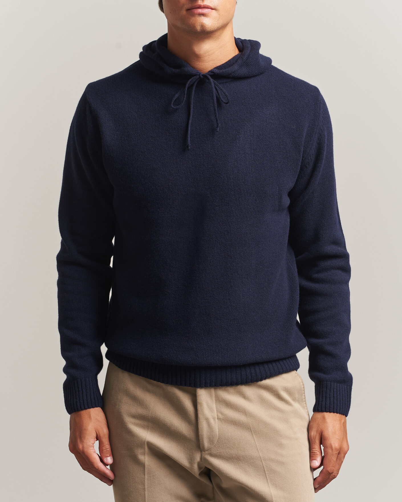 Uomini | Maglieria | Stenströms | Brushed Merino Hood Navy