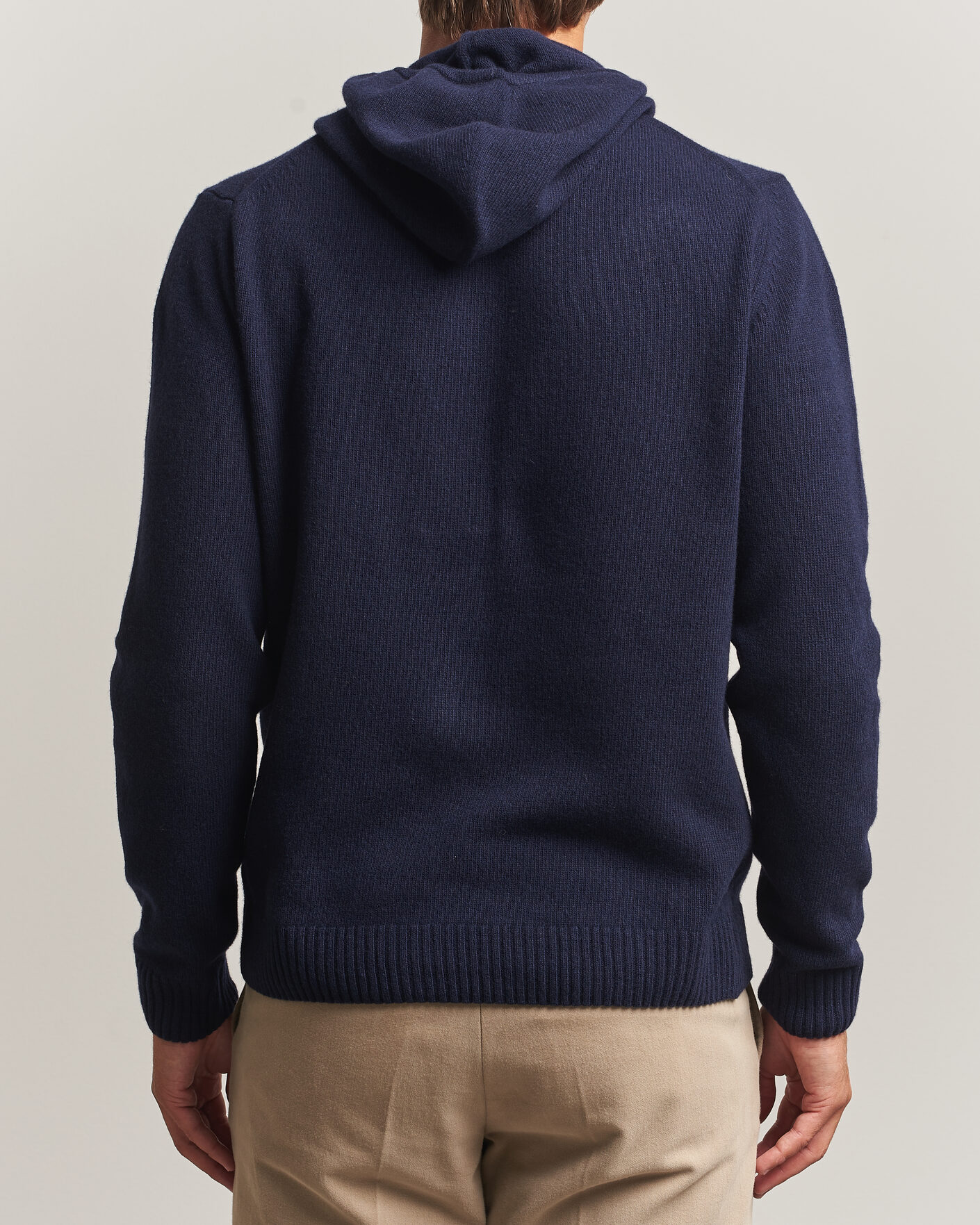 Uomini | Maglieria | Stenströms | Brushed Merino Hood Navy