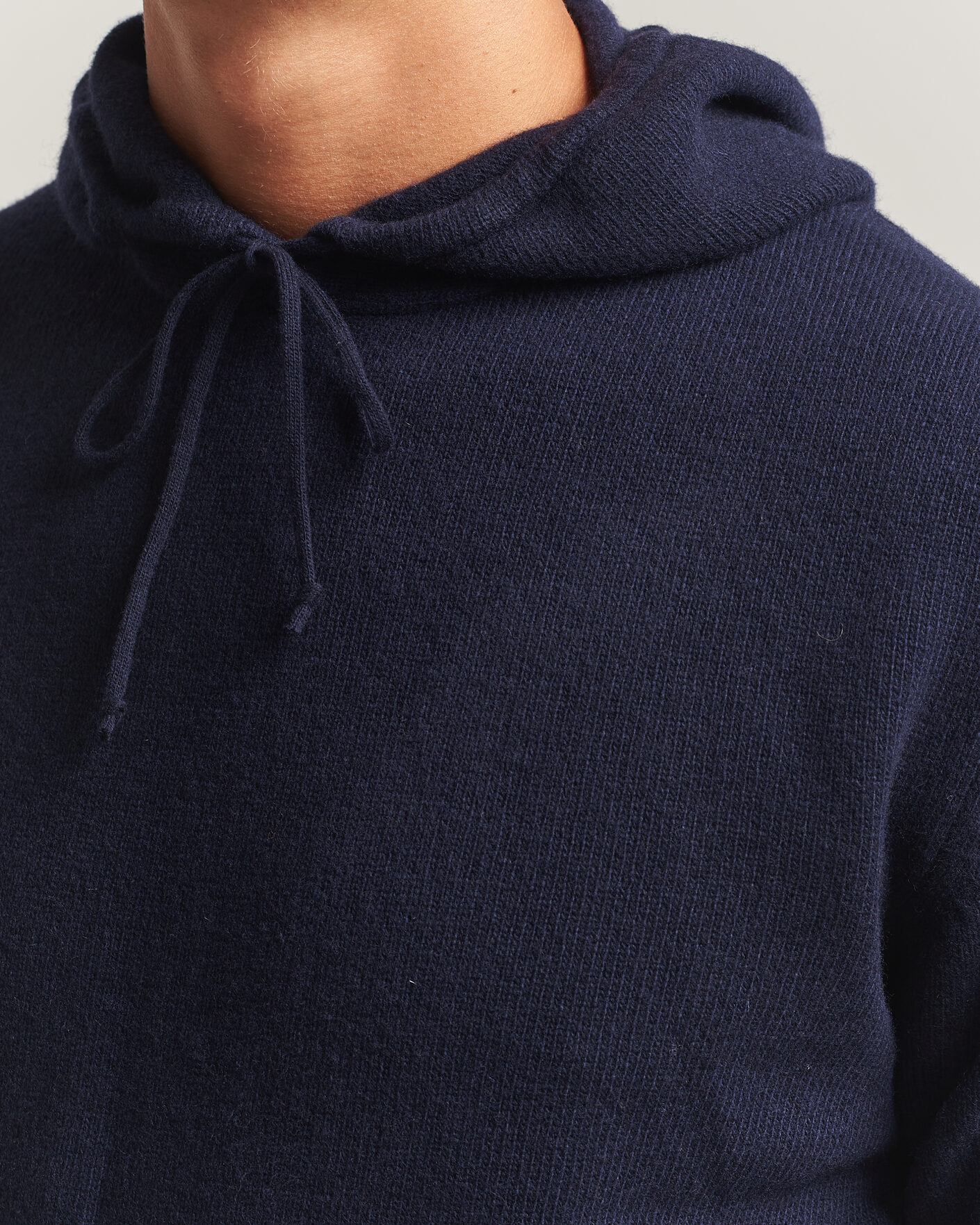 Uomini | Maglieria | Stenströms | Brushed Merino Hood Navy