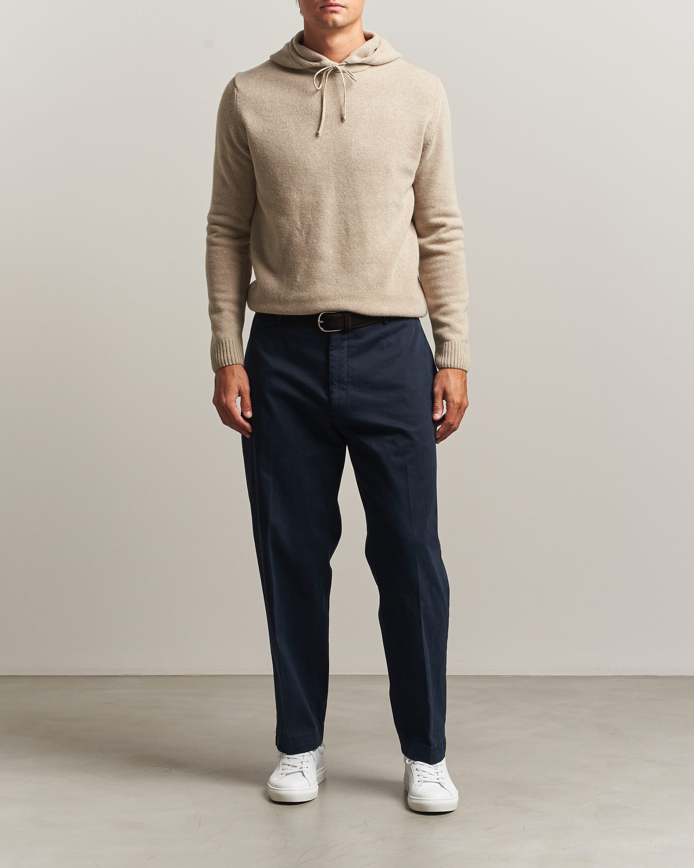 Uomini | Maglieria | Stenströms | Brushed Merino Hood Beige