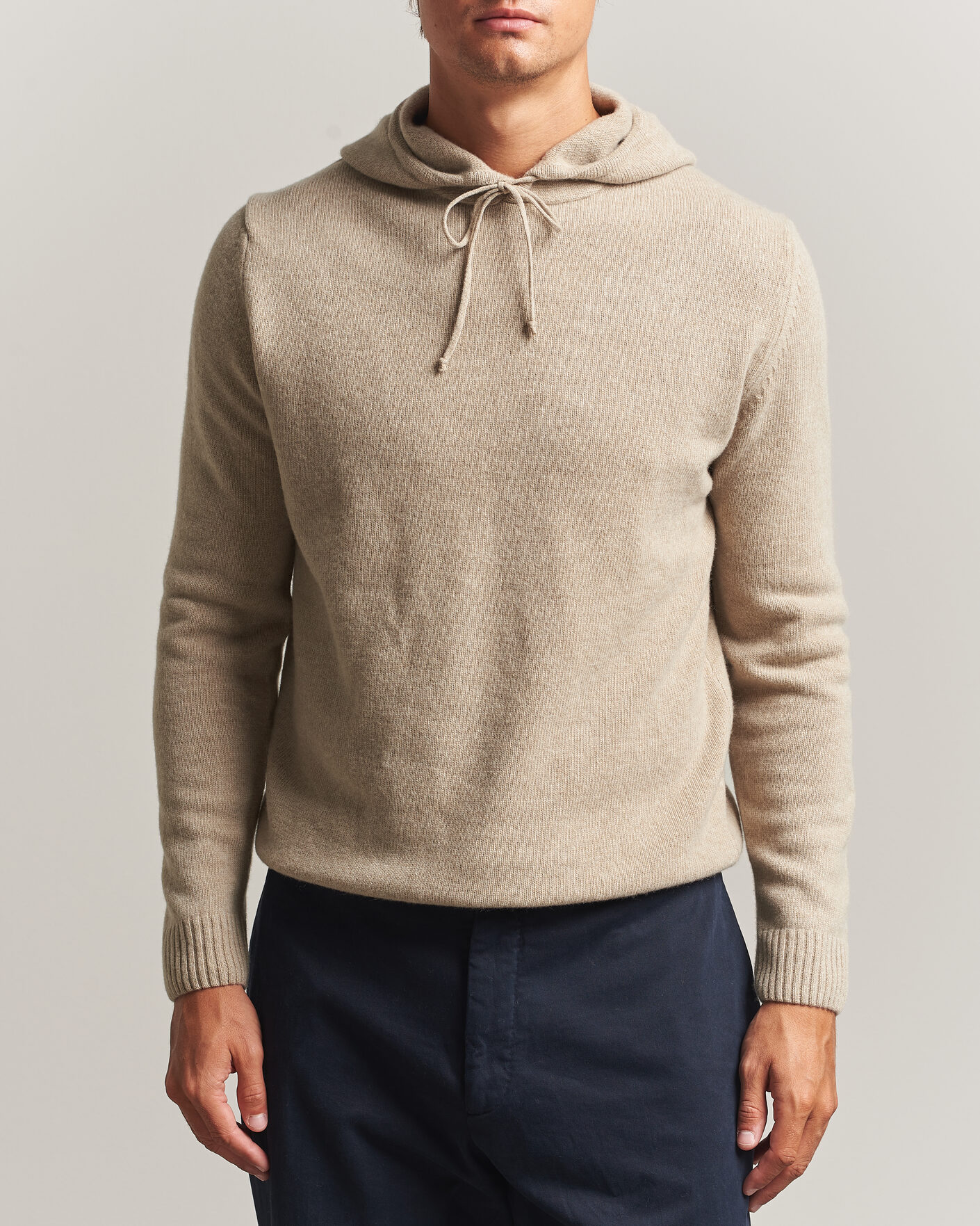 Uomini | Maglieria | Stenströms | Brushed Merino Hood Beige
